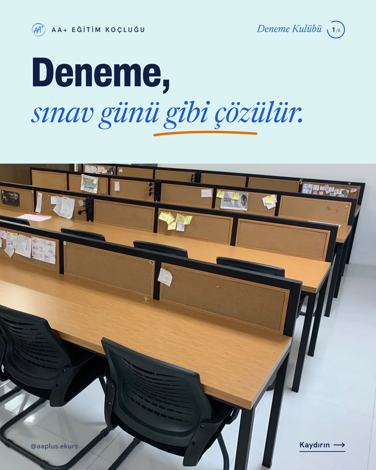 AA+ Eğitim Koçluğu kaydırmalı gönderi kapağı — "Deneme, sınav günü gibi çözülür"