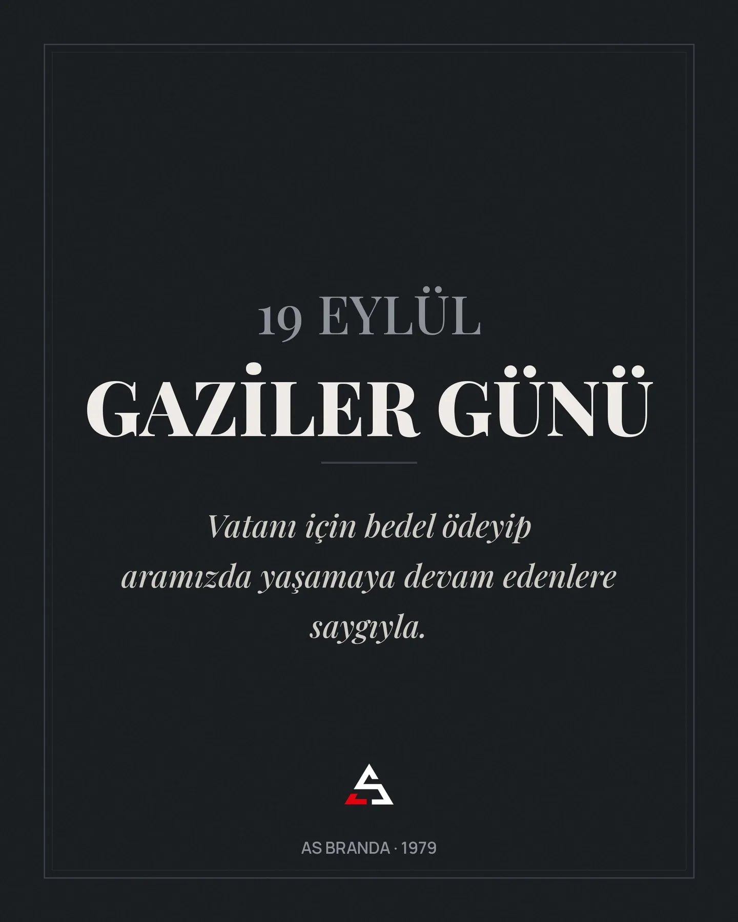AS Branda gönderi kartı — 19 Eylül Gaziler Günü anma kartı