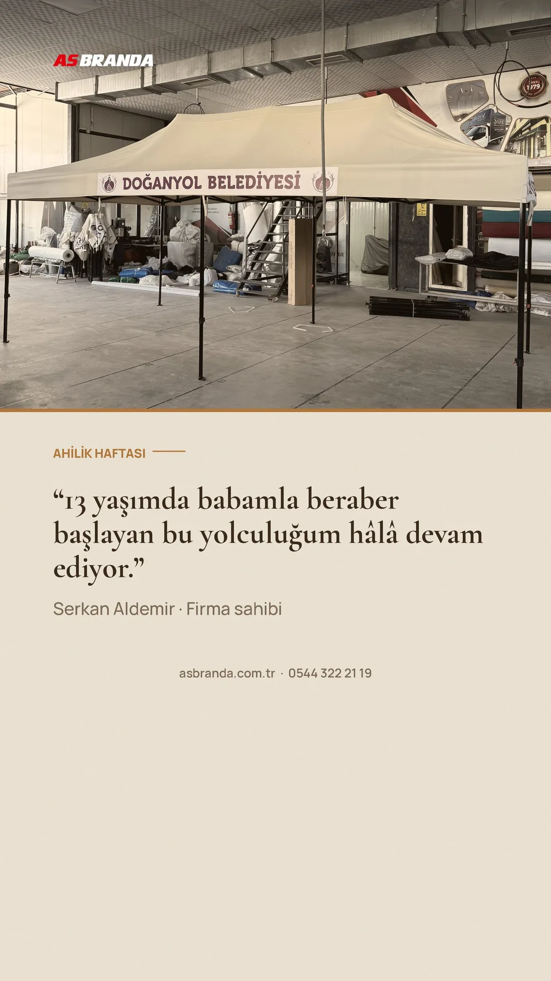 AS Branda Instagram story görseli — Ahilik Haftası — kurucunun sözü