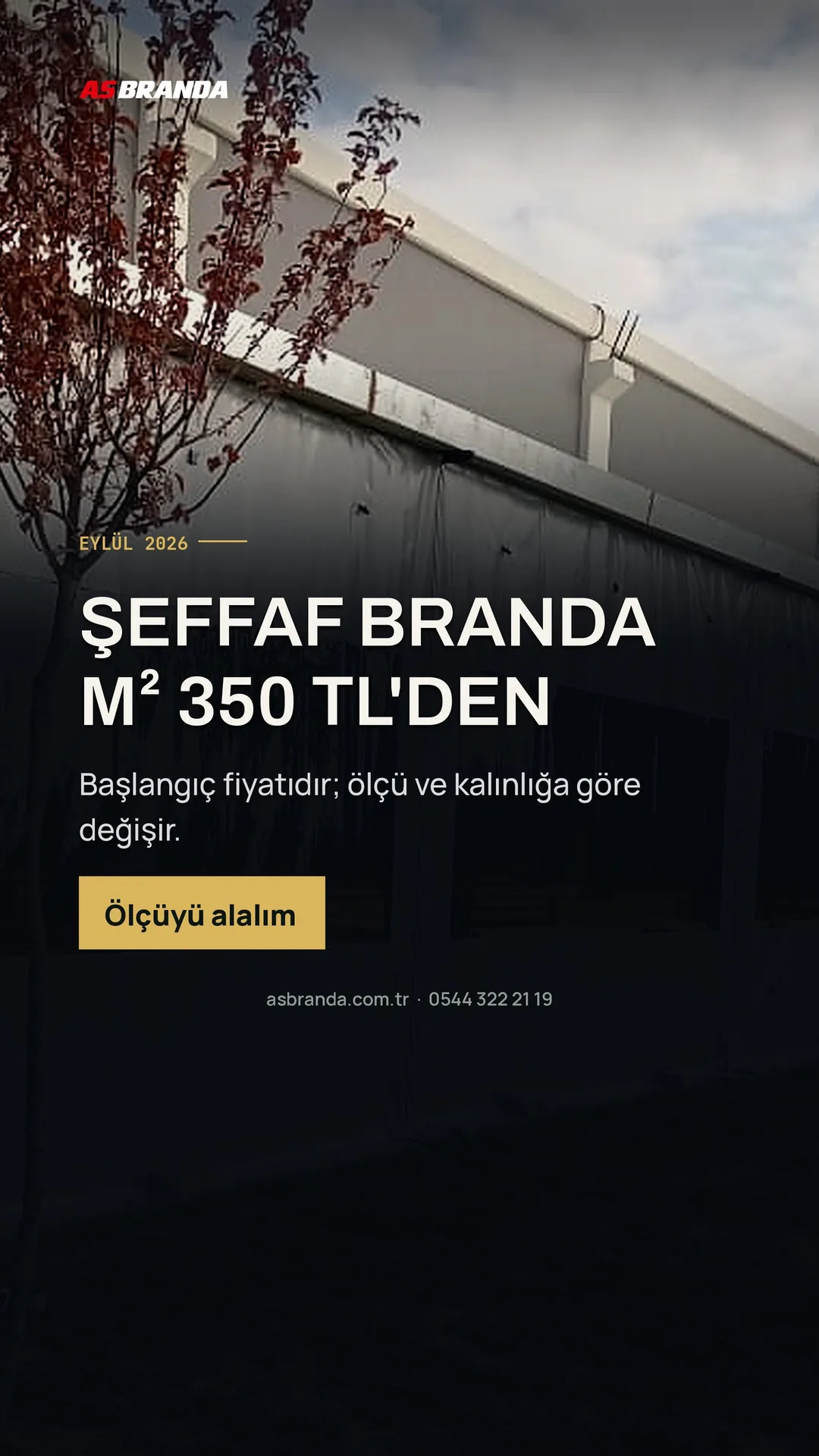 AS Branda Instagram story görseli — şeffaf branda metrekare fiyatı