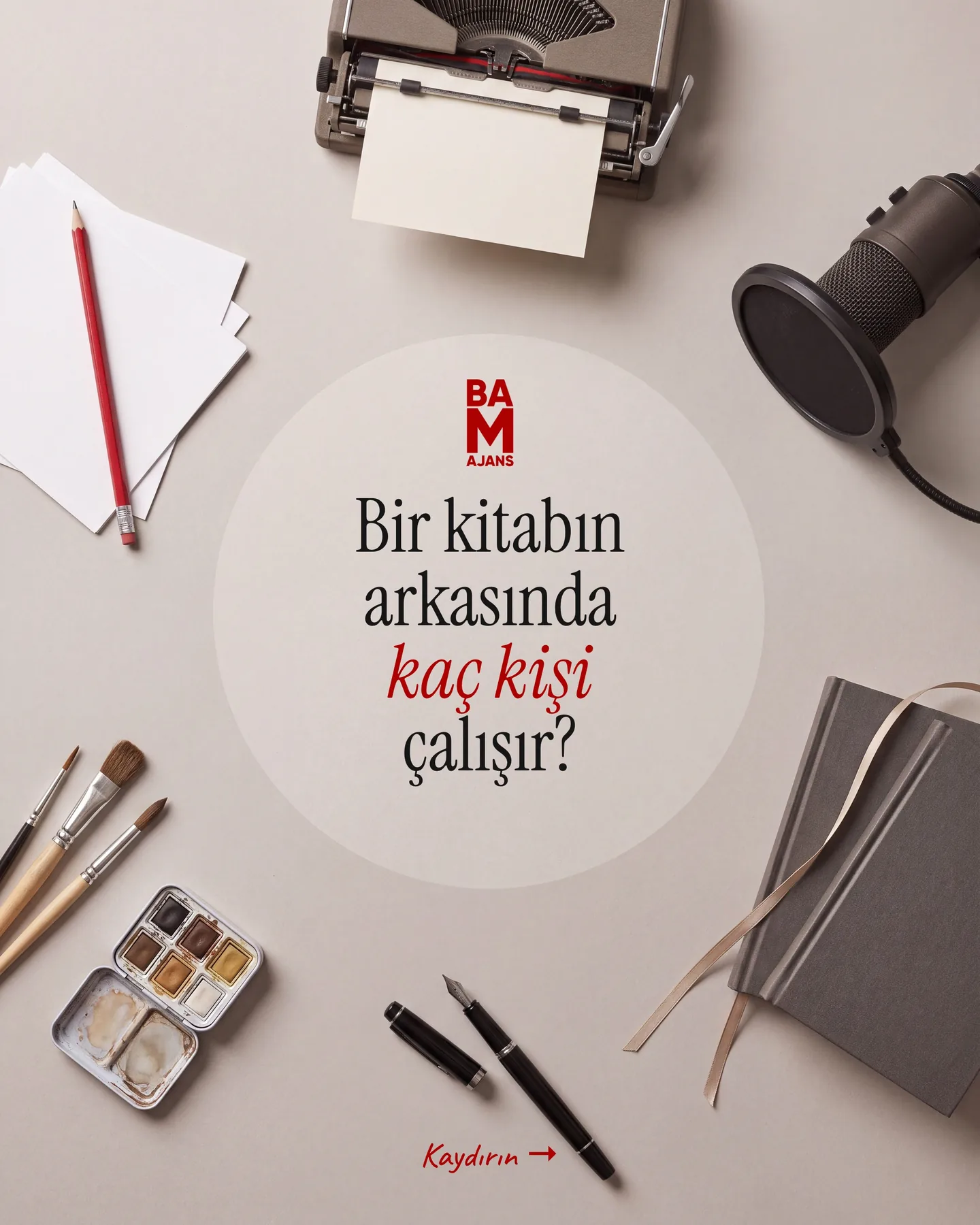 BAM Kitap Instagram gönderisi — bir kitabın arkasında kaç kişi çalışır karuseli, 1. kart