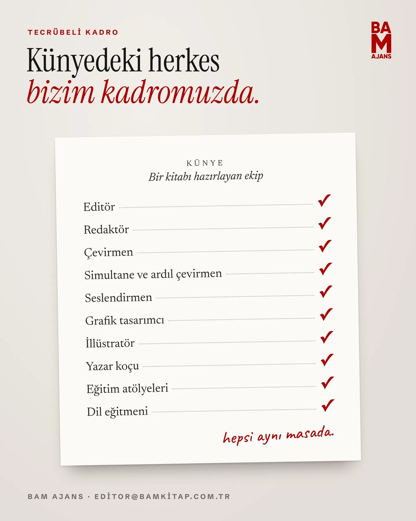 BAM Kitap Instagram gönderisi — künyedeki herkes bizim kadromuzda