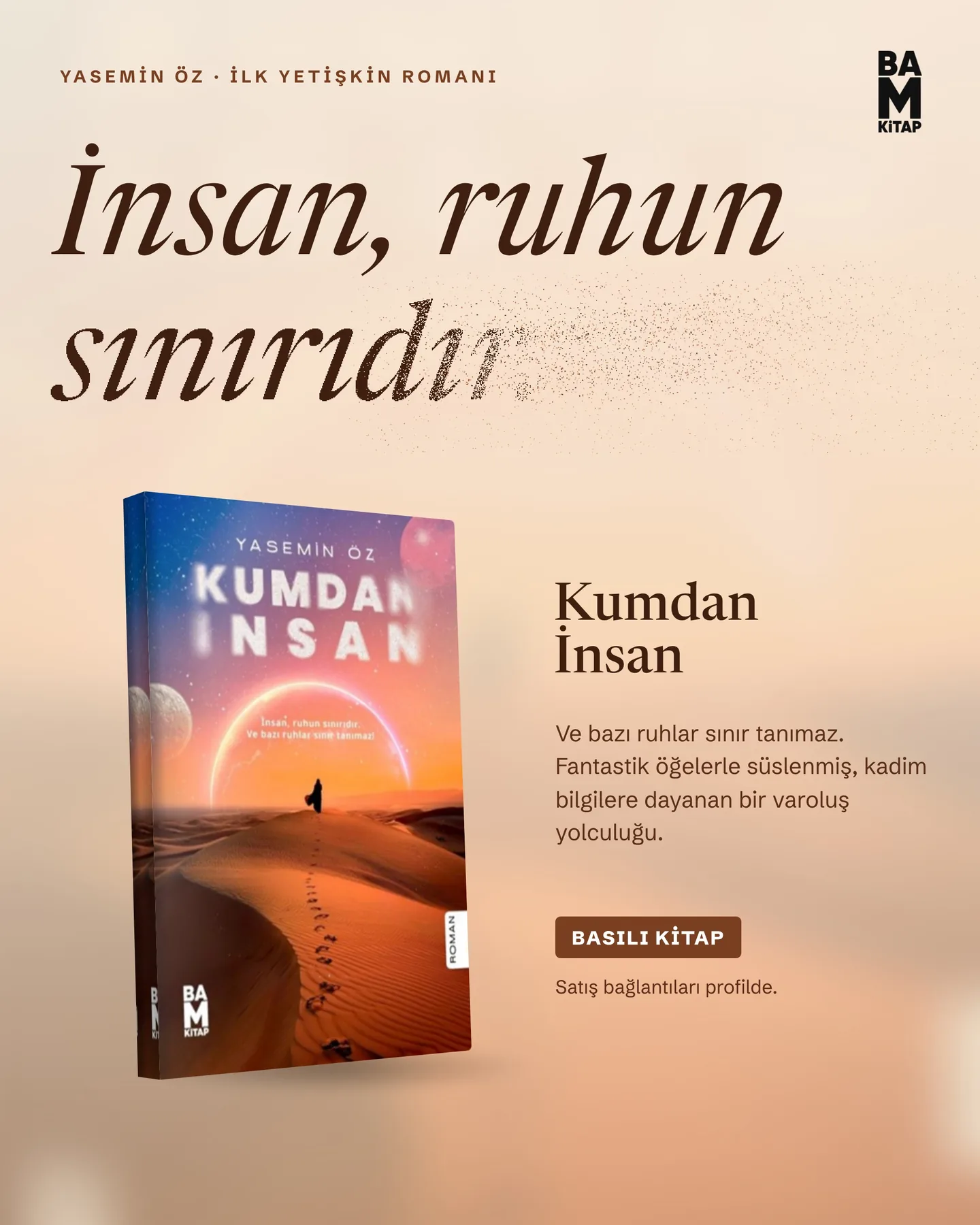 BAM Kitap Instagram gönderisi — Kumdan İnsan, üç boyutlu basılı kitap