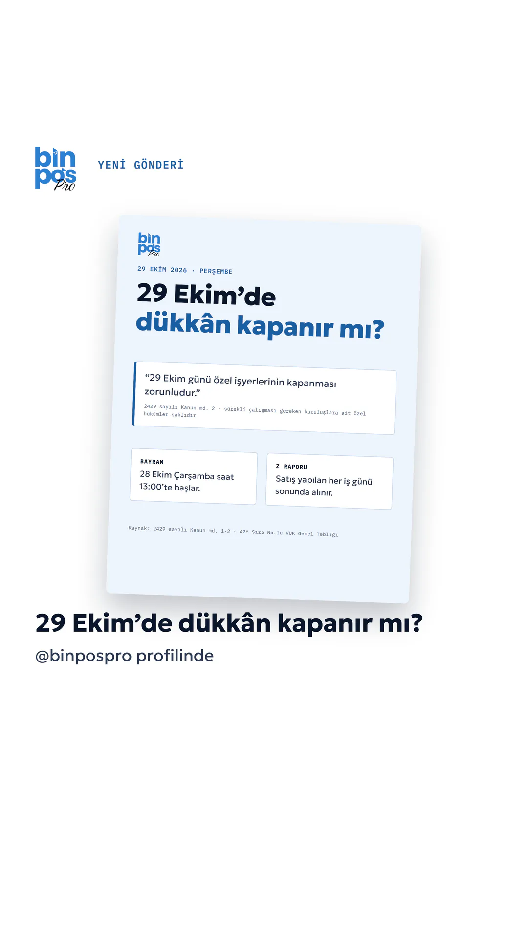 BinPos Pro Instagram hikâyesi — yeni gönderi duyurusu: 29 Ekim'de dükkân kapanır mı?