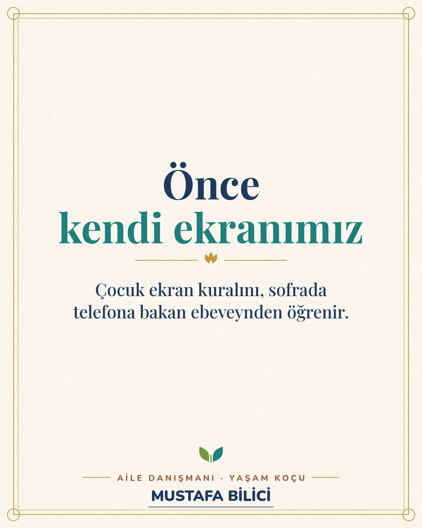 Çınar Ailem ekran süresi gönderisi 2. kart — önce kendi ekranımız