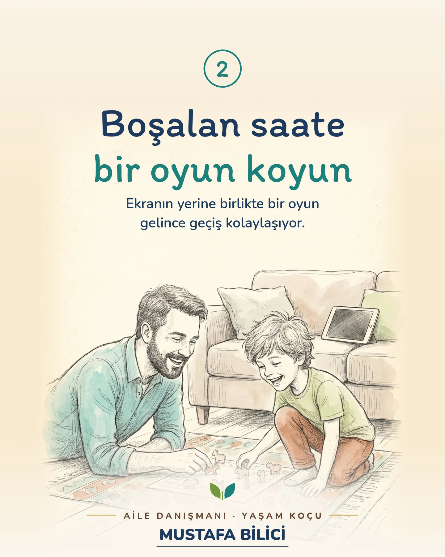 Çınar Ailem ekran süresi gönderisi 5. kart — boşalan saate bir oyun koyun çizimi