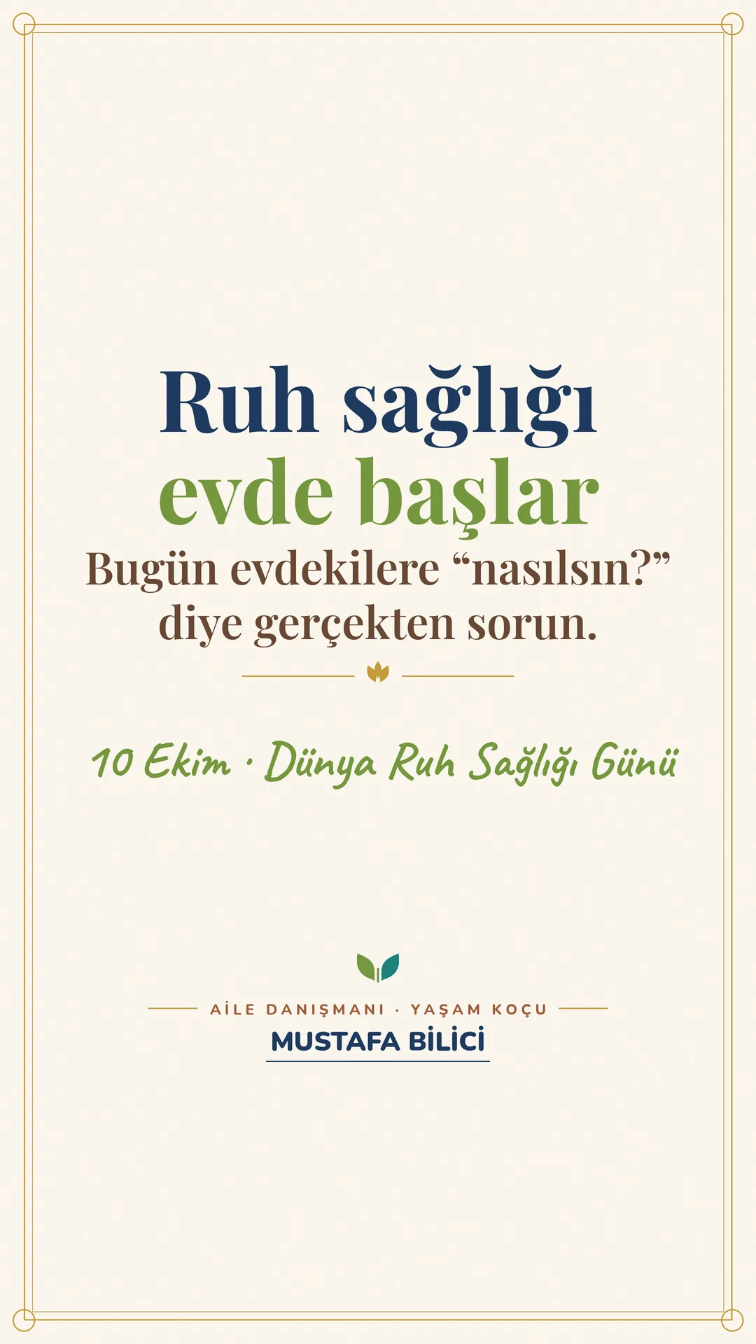 Çınar Ailem Instagram story görseli — 10 Ekim Dünya Ruh Sağlığı Günü: ruh sağlığı evde başlar