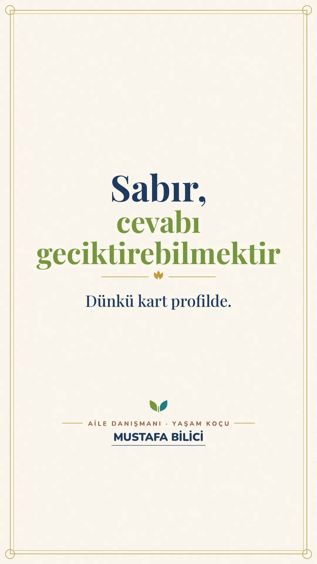 Çınar Ailem Instagram story görseli — sabır, cevabı geciktirebilmektir