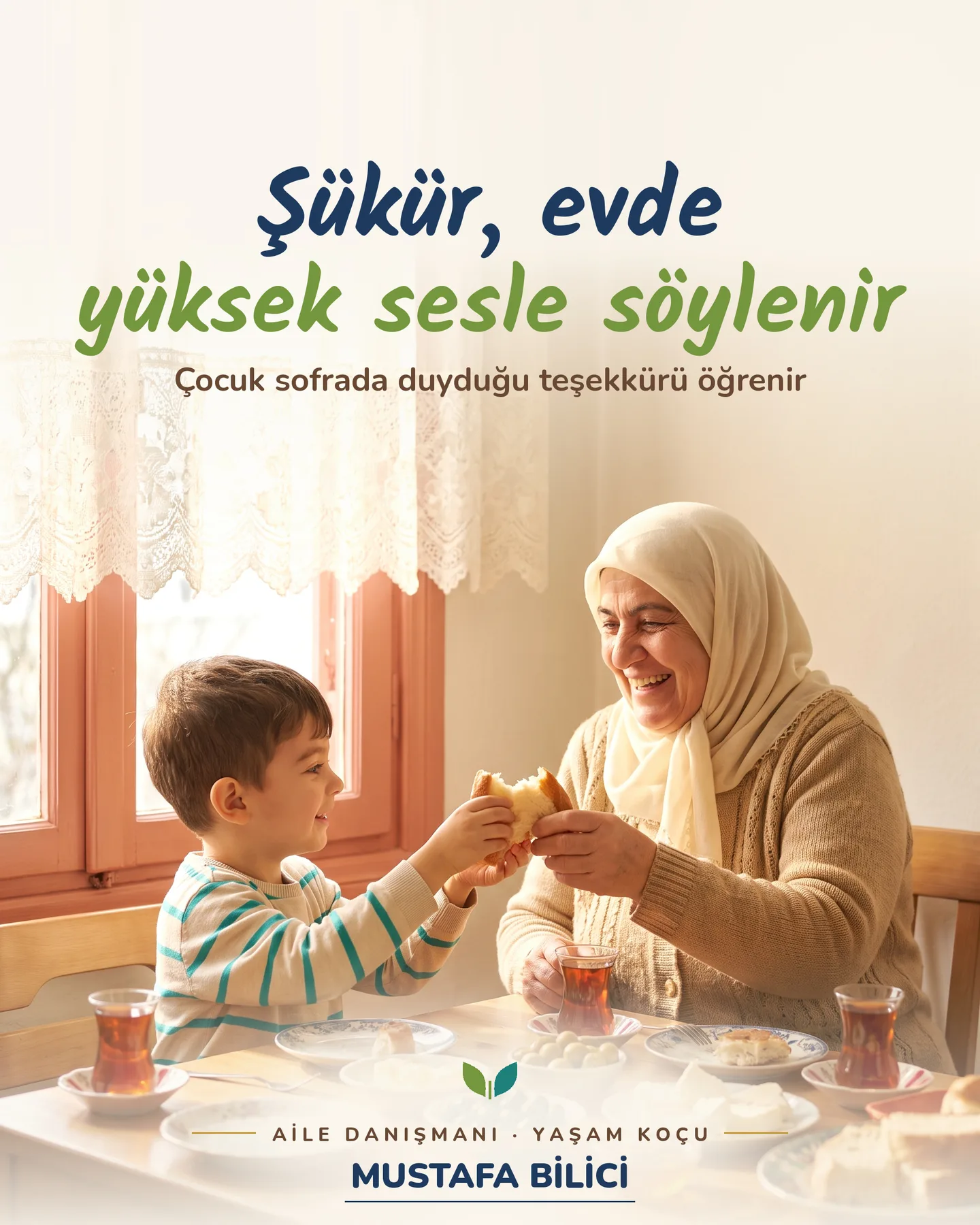 Çınar Ailem Kökler serisi kartı — şükür, evde yüksek sesle söylenir