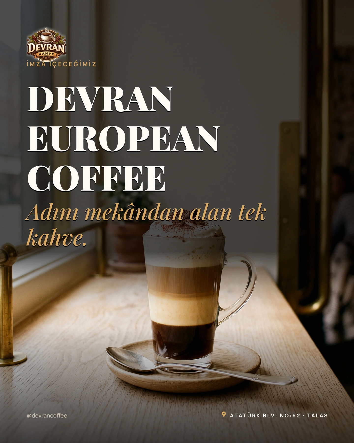 Devran Coffee Instagram gönderisi — İmza içecek kartı — Devran European Coffee