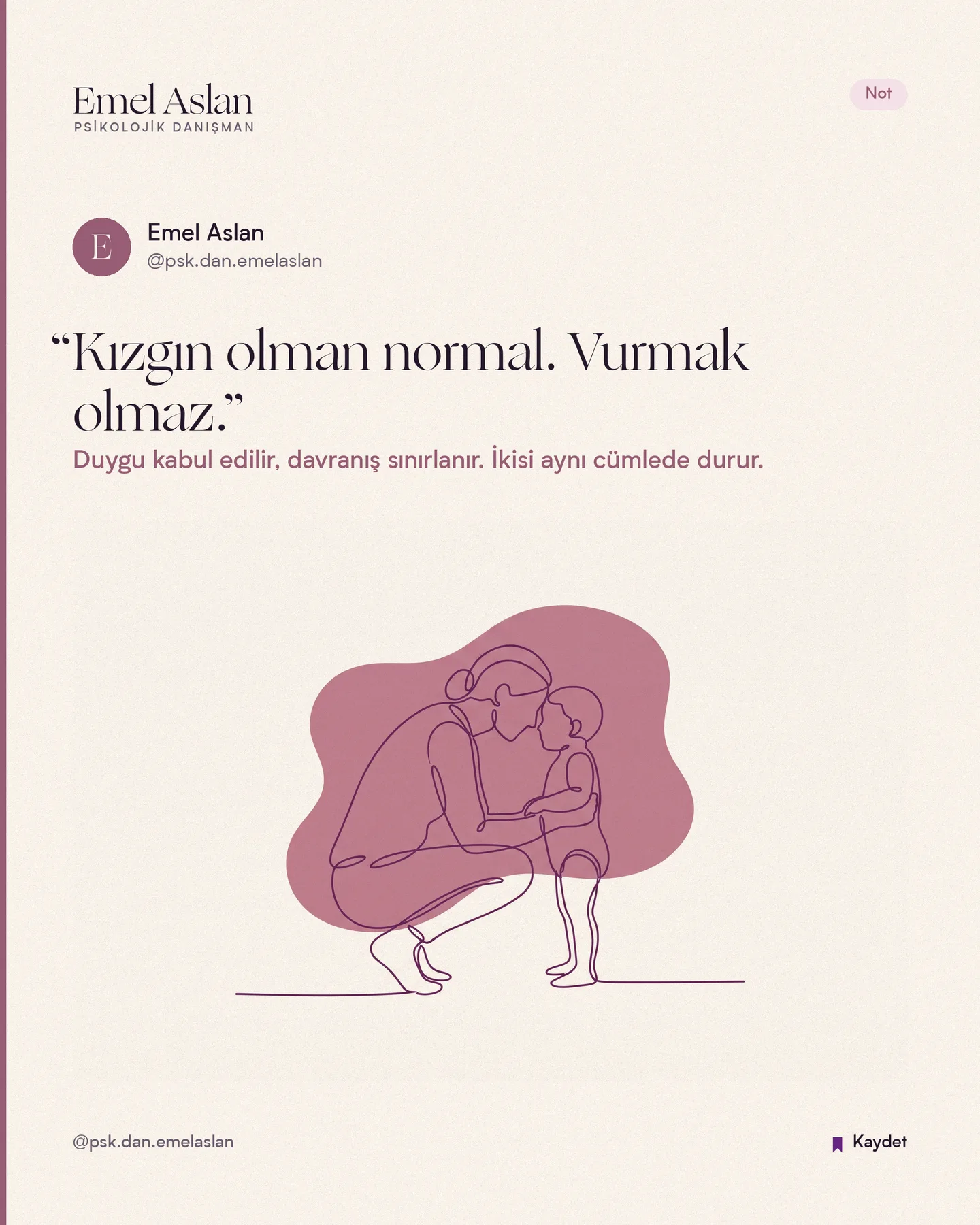 Emel Aslan Instagram gönderisi — Not kartı — kızgın olman normal, vurmak olmaz