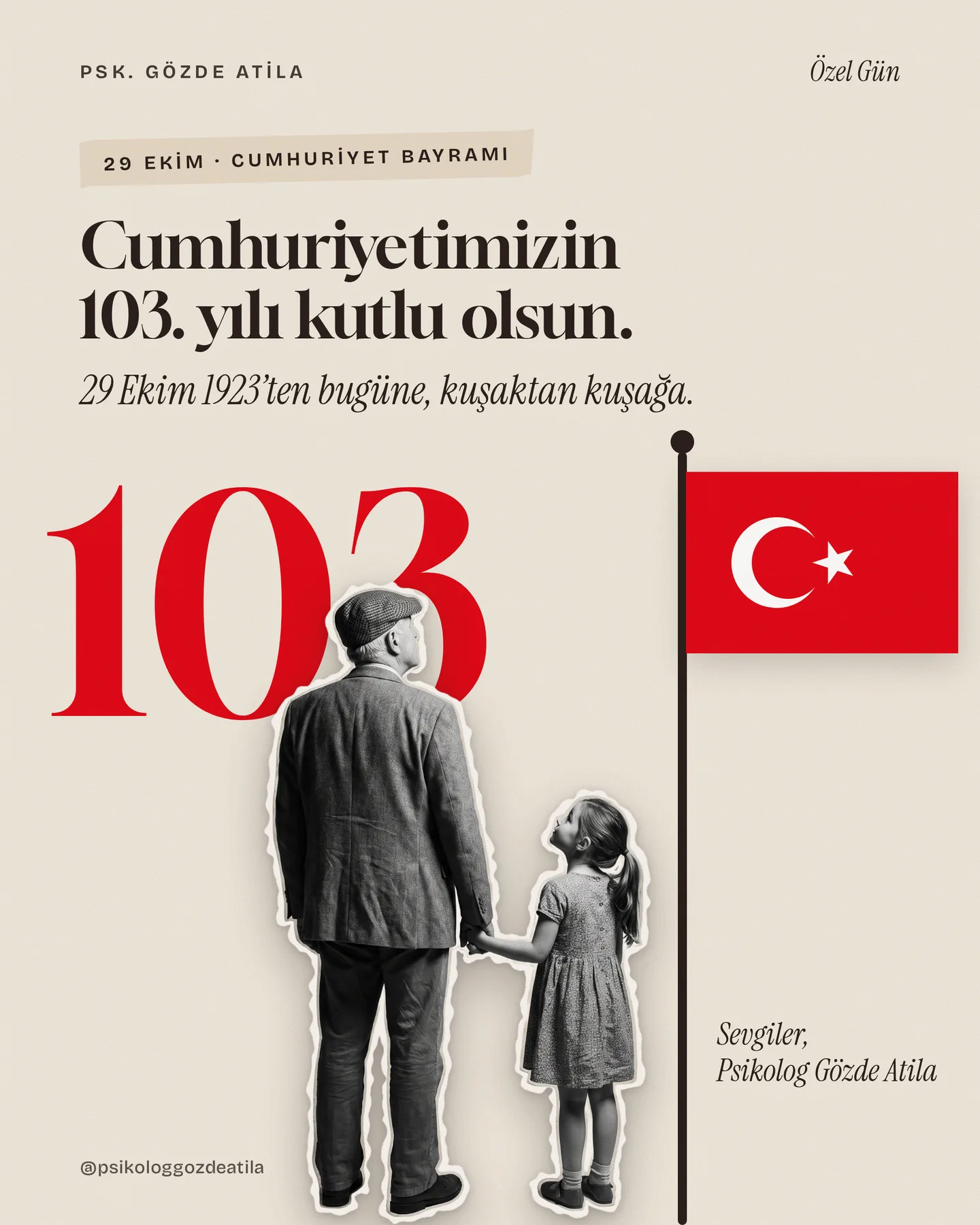 Gözde Atila Instagram gönderisi — Cumhuriyet'in 103. yılı kartı