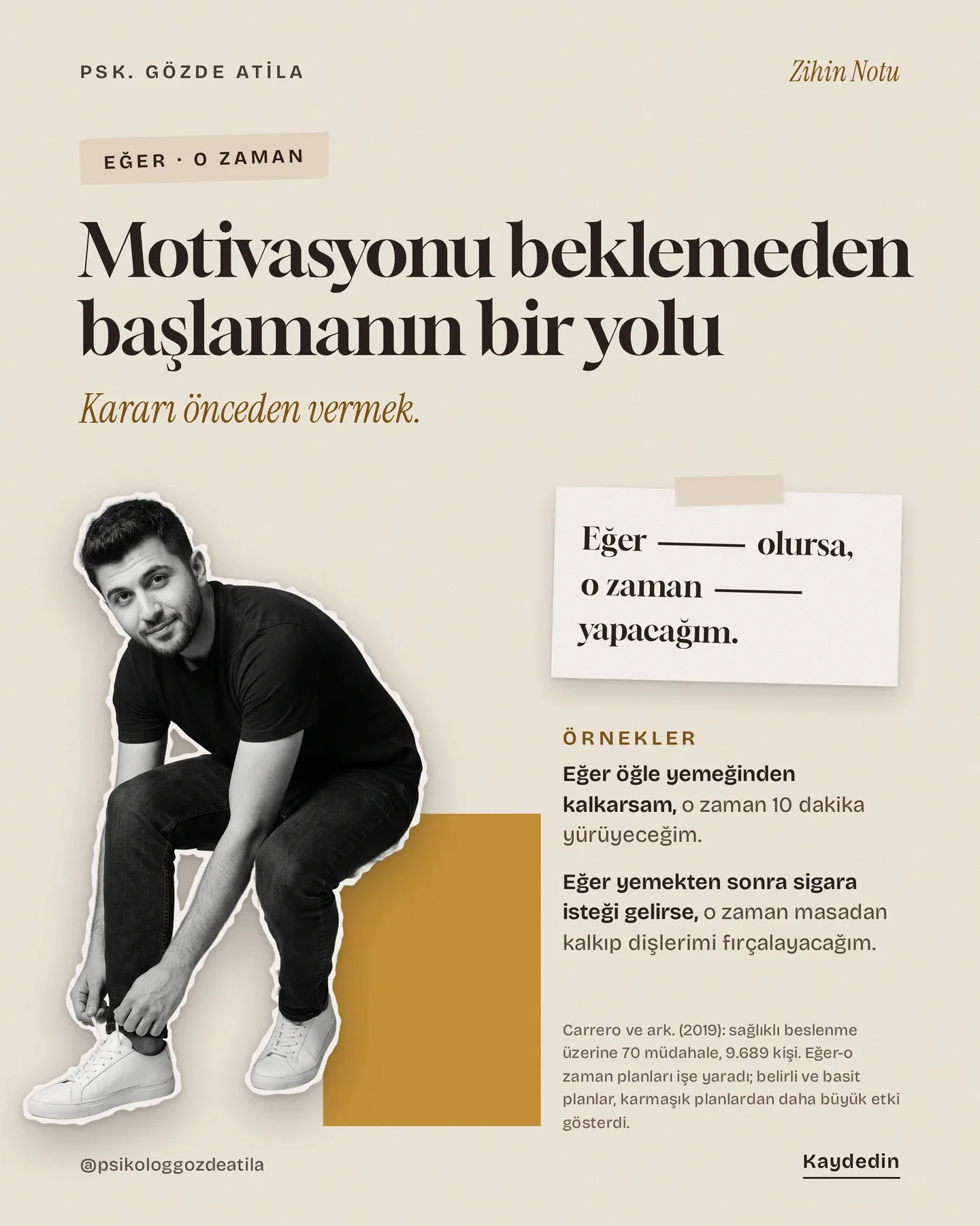 Gözde Atila Instagram gönderisi — Zihin Notu — motivasyonu beklemeden başlamanın bir yolu