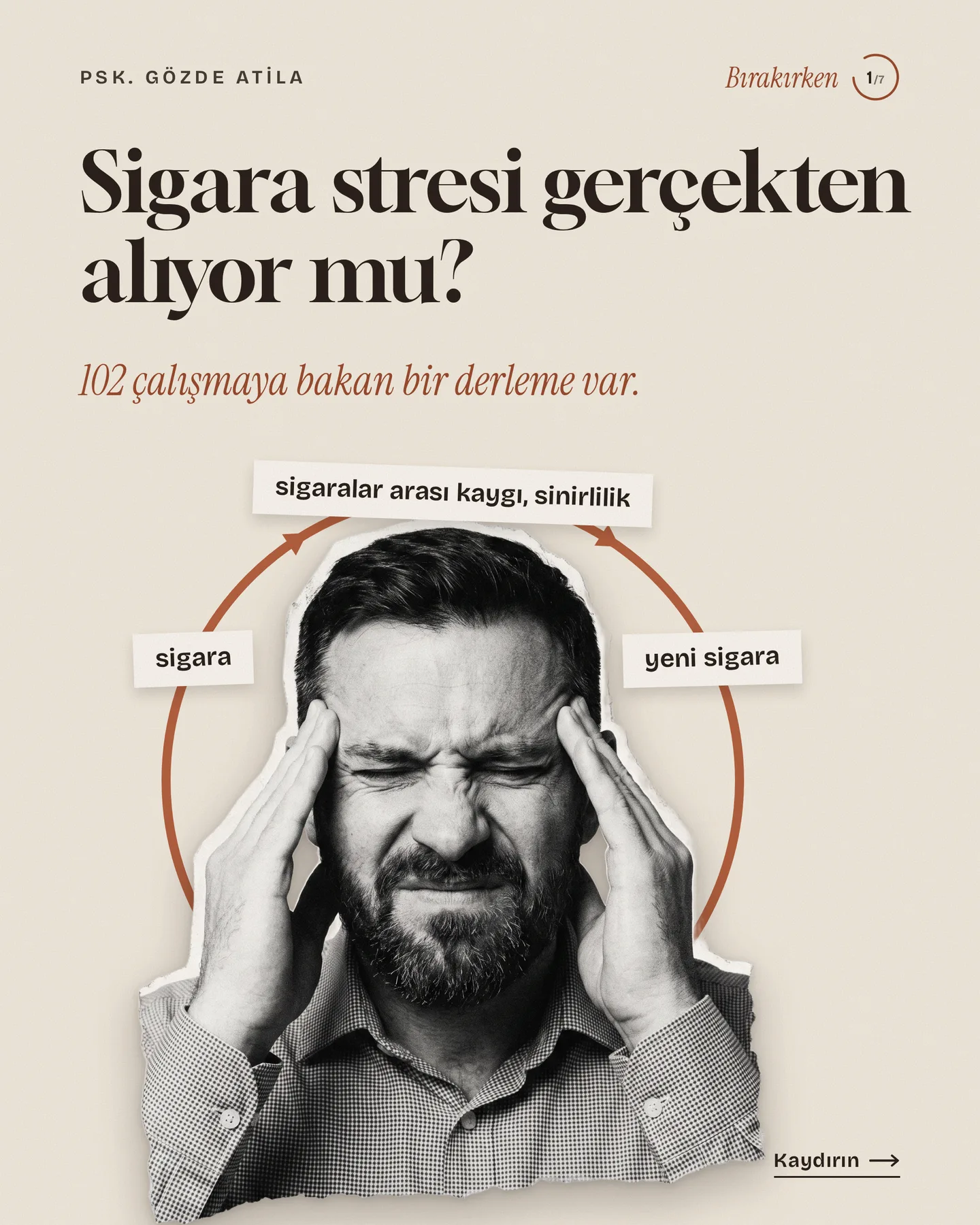 Gözde Atila kaydırmalı gönderi kapağı — "Sigara stresi gerçekten alıyor mu?"