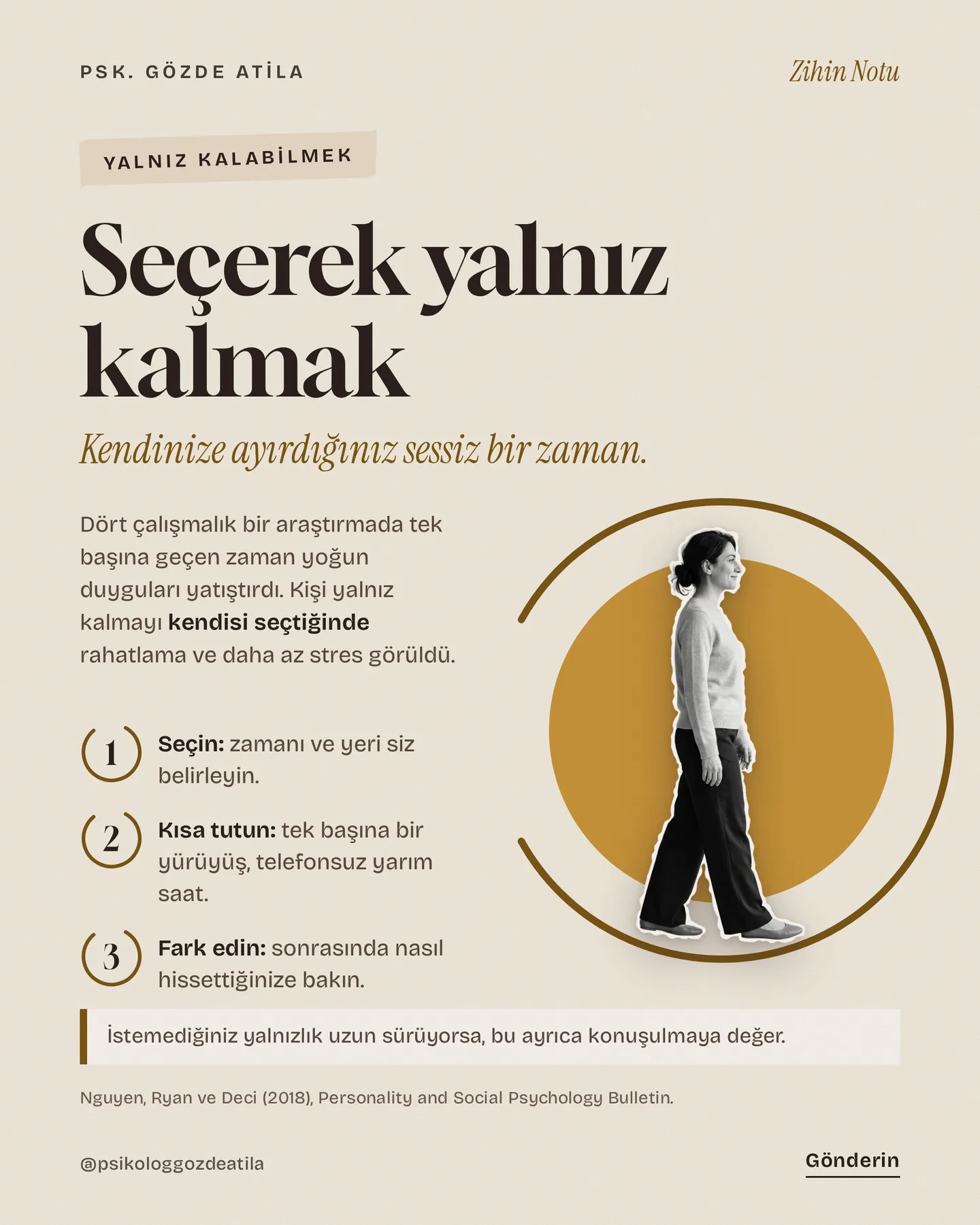Gözde Atila Instagram gönderisi — Zihin Notu — seçerek yalnız kalmak