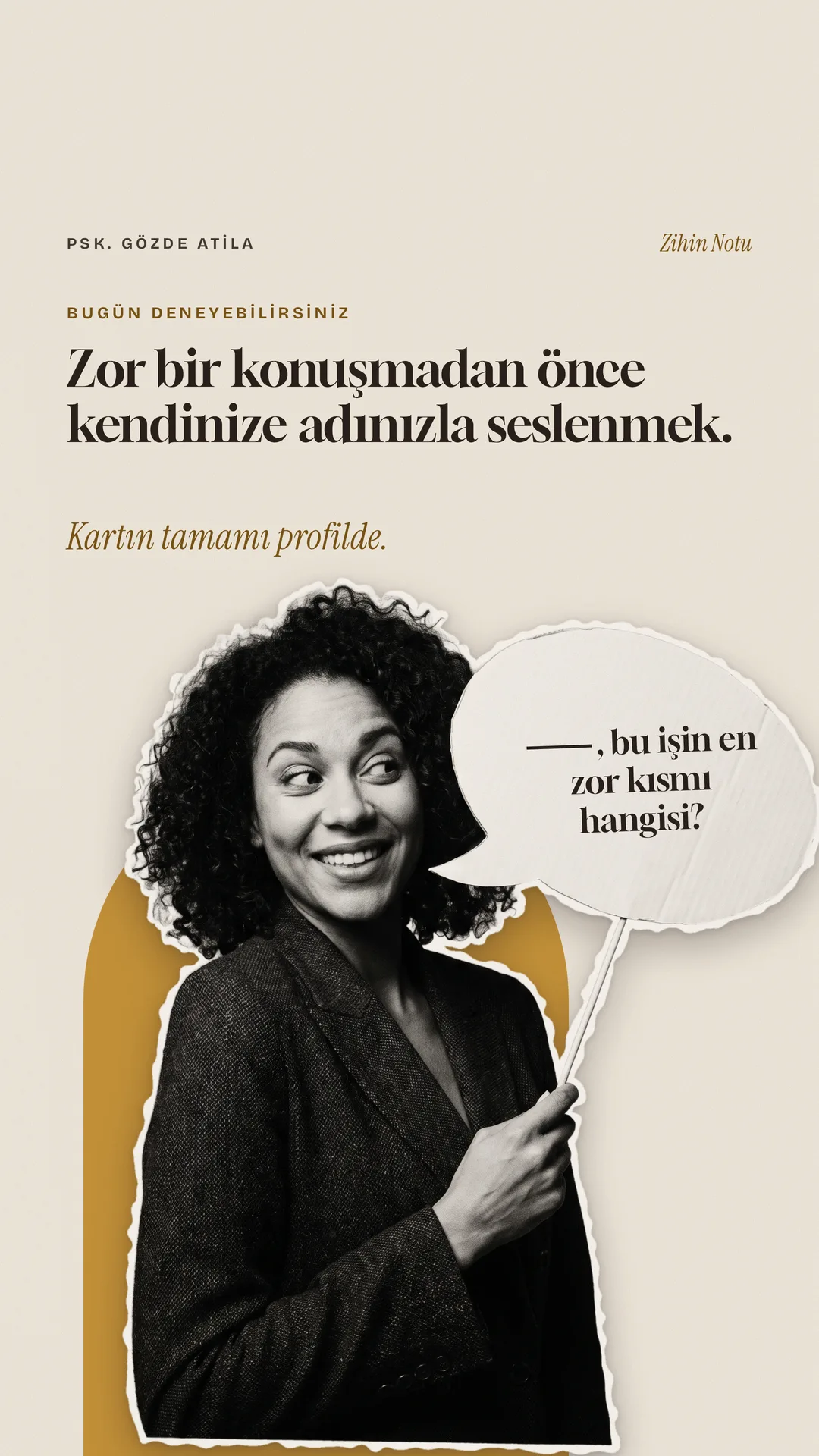 Gözde Atila Instagram story görseli — Bugün deneyebilirsiniz: kendinize adınızla seslenin