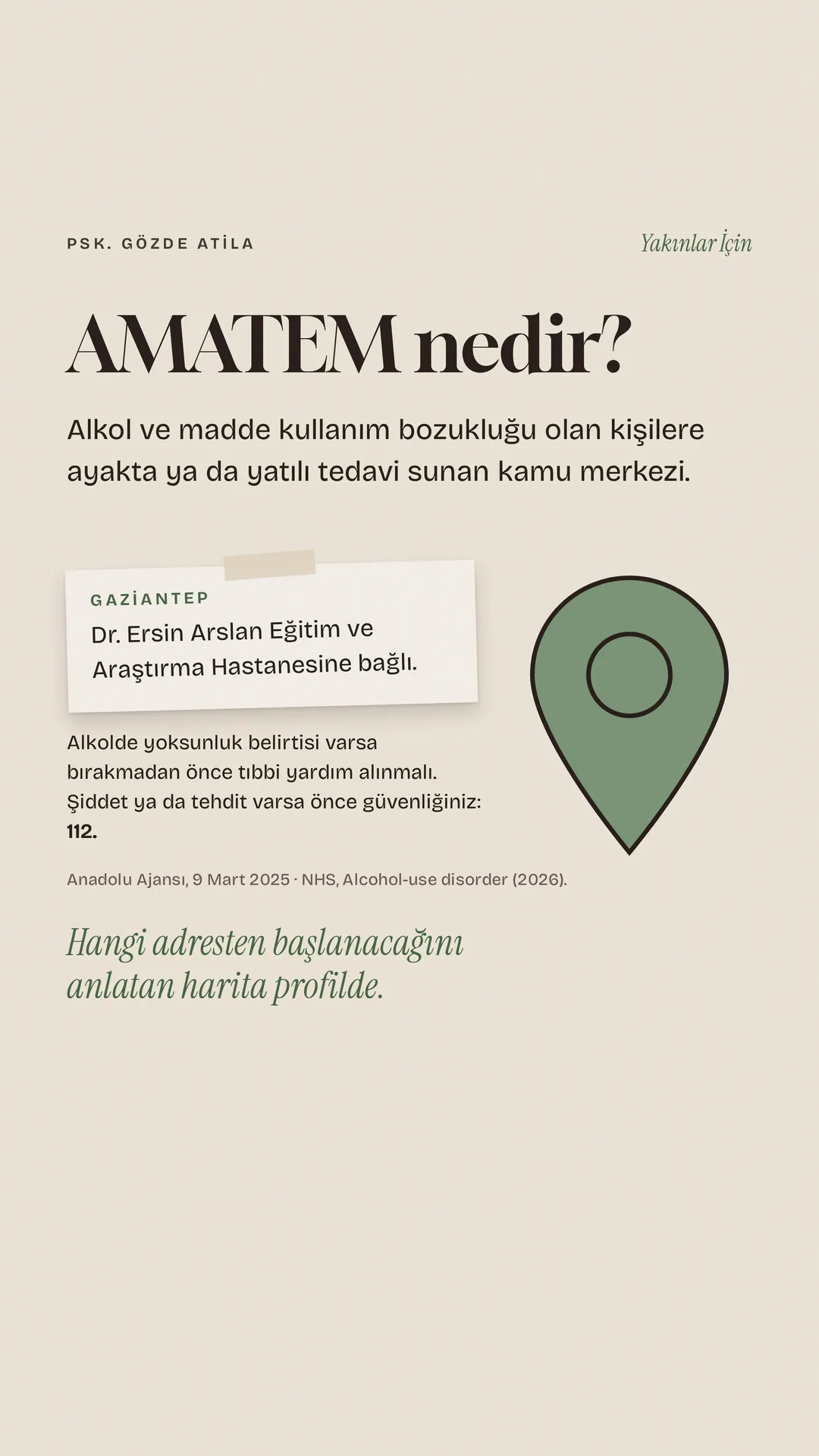 Gözde Atila Instagram story görseli — AMATEM nedir, Gaziantep'te nereye bağlı