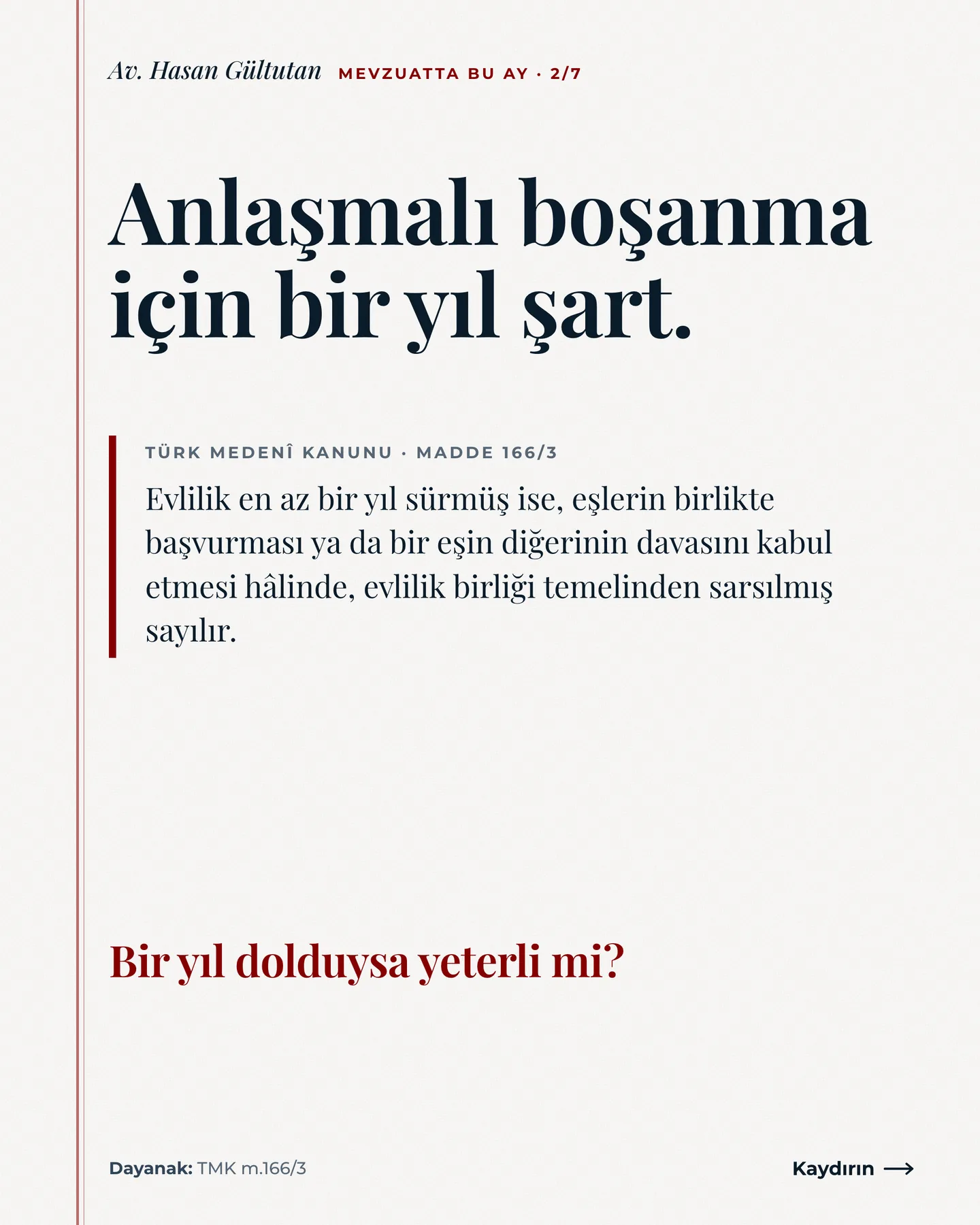 Av. Hasan Gültutan Instagram gönderisi — anlaşmalı boşanma için ne gerekiyor carousel'i, 2. kart