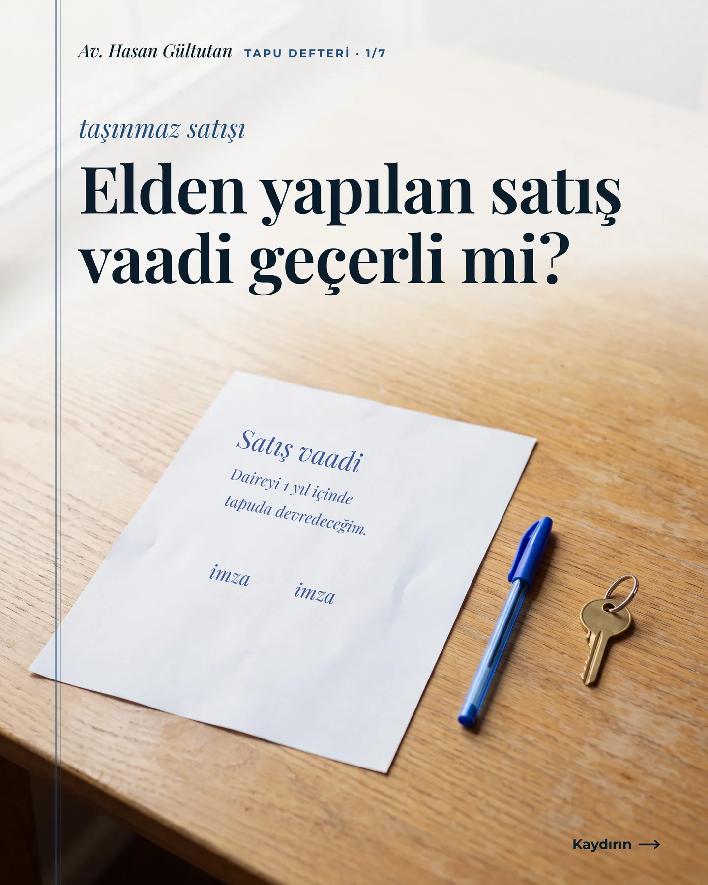 Av. Hasan Gültutan Instagram gönderisi — elden yapılan satış vaadi geçerli mi