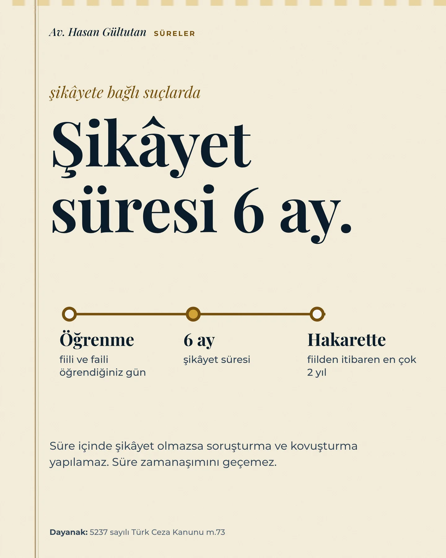 Av. Hasan Gültutan Instagram gönderisi — şikâyet süresi 6 ay