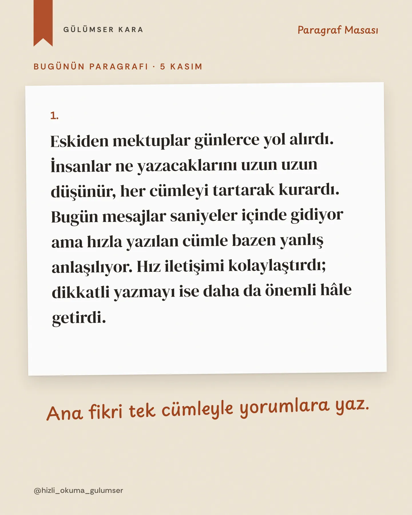 Hızlı Okuma Gülümser Instagram gönderisi — bugünün paragrafı