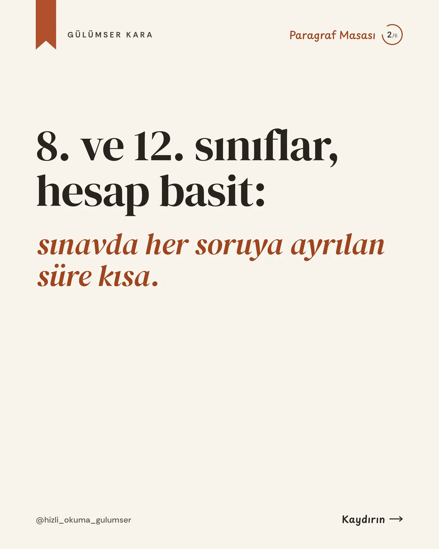 Hızlı Okuma Gülümser Instagram gönderisi — soru başına süre carousel'i, 2. kart