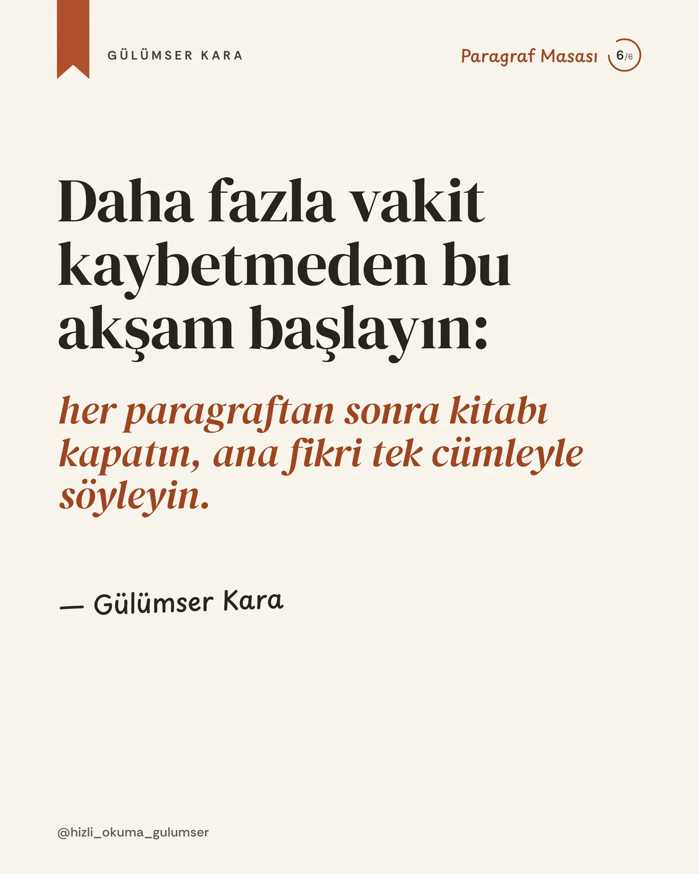 Hızlı Okuma Gülümser Instagram gönderisi — soru başına süre carousel'i, 6. kart