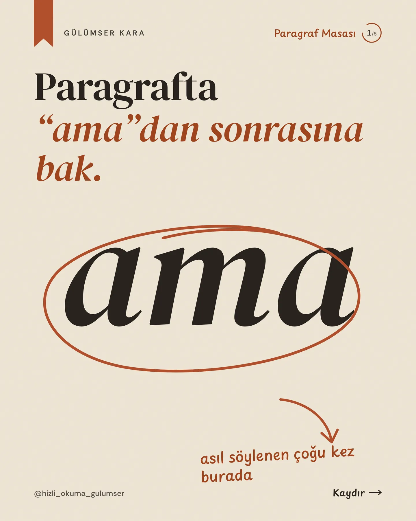 Hızlı Okuma Gülümser Instagram gönderisi — paragrafta ama'dan sonrasına bak