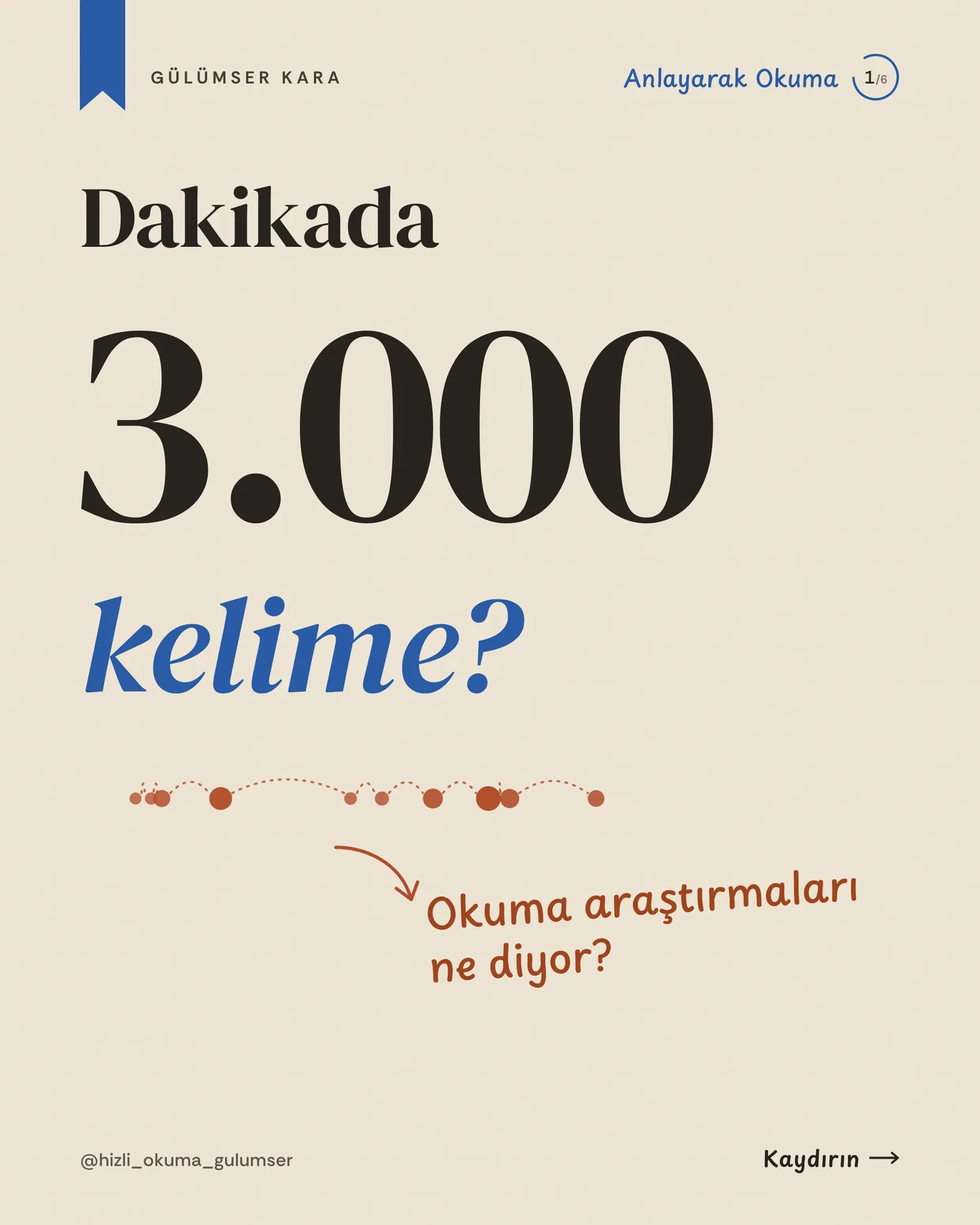 Hızlı Okuma Gülümser Instagram gönderisi — dakikada 3.000 kelime carousel'i, 1. kart