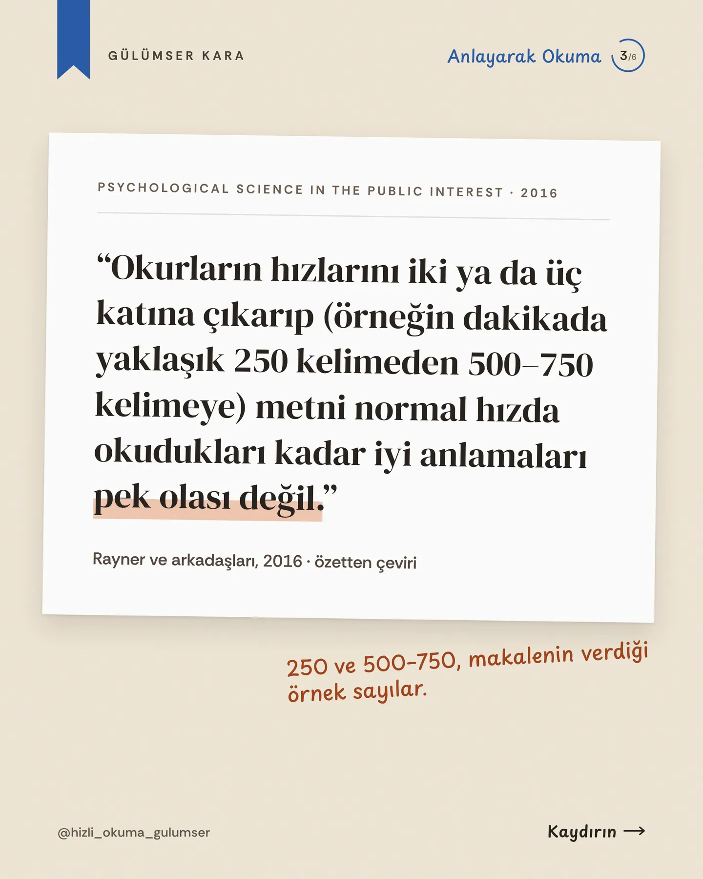 Hızlı Okuma Gülümser Instagram gönderisi — dakikada 3.000 kelime carousel'i, 3. kart