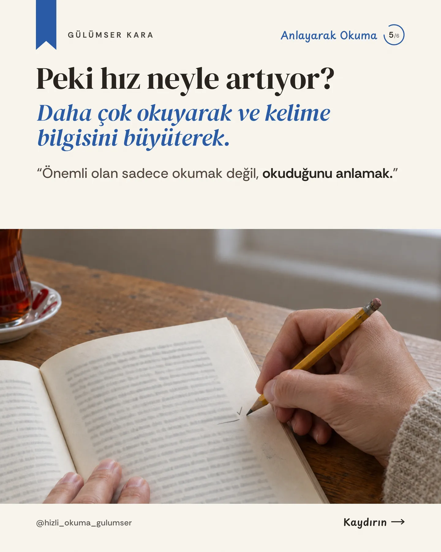 Hızlı Okuma Gülümser Instagram gönderisi — dakikada 3.000 kelime carousel'i, 5. kart