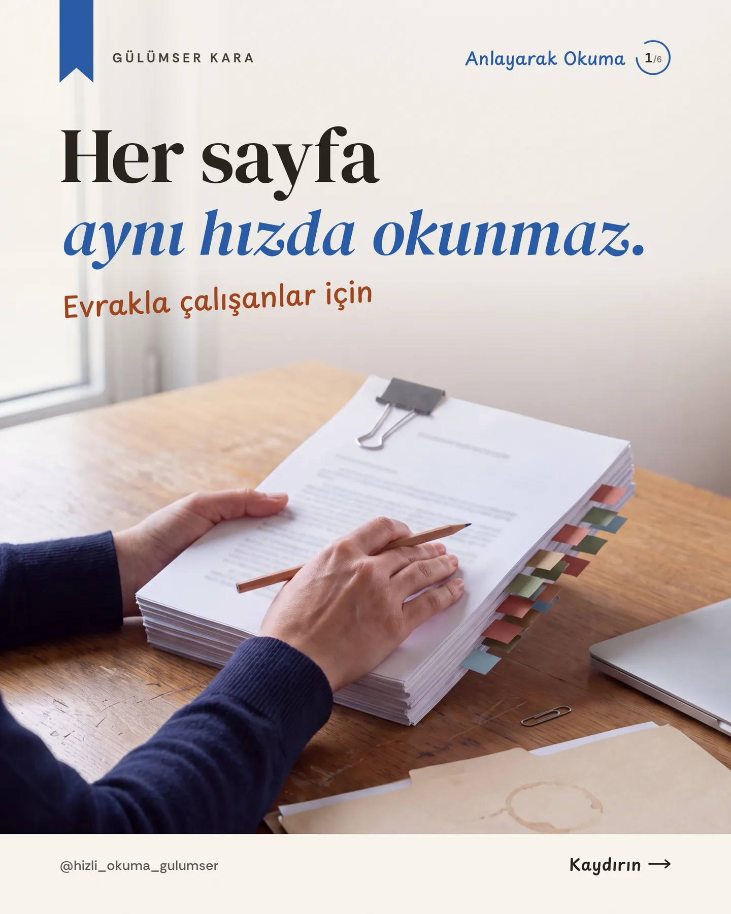 Hızlı Okuma Gülümser Instagram gönderisi — her sayfa aynı hızda okunmaz