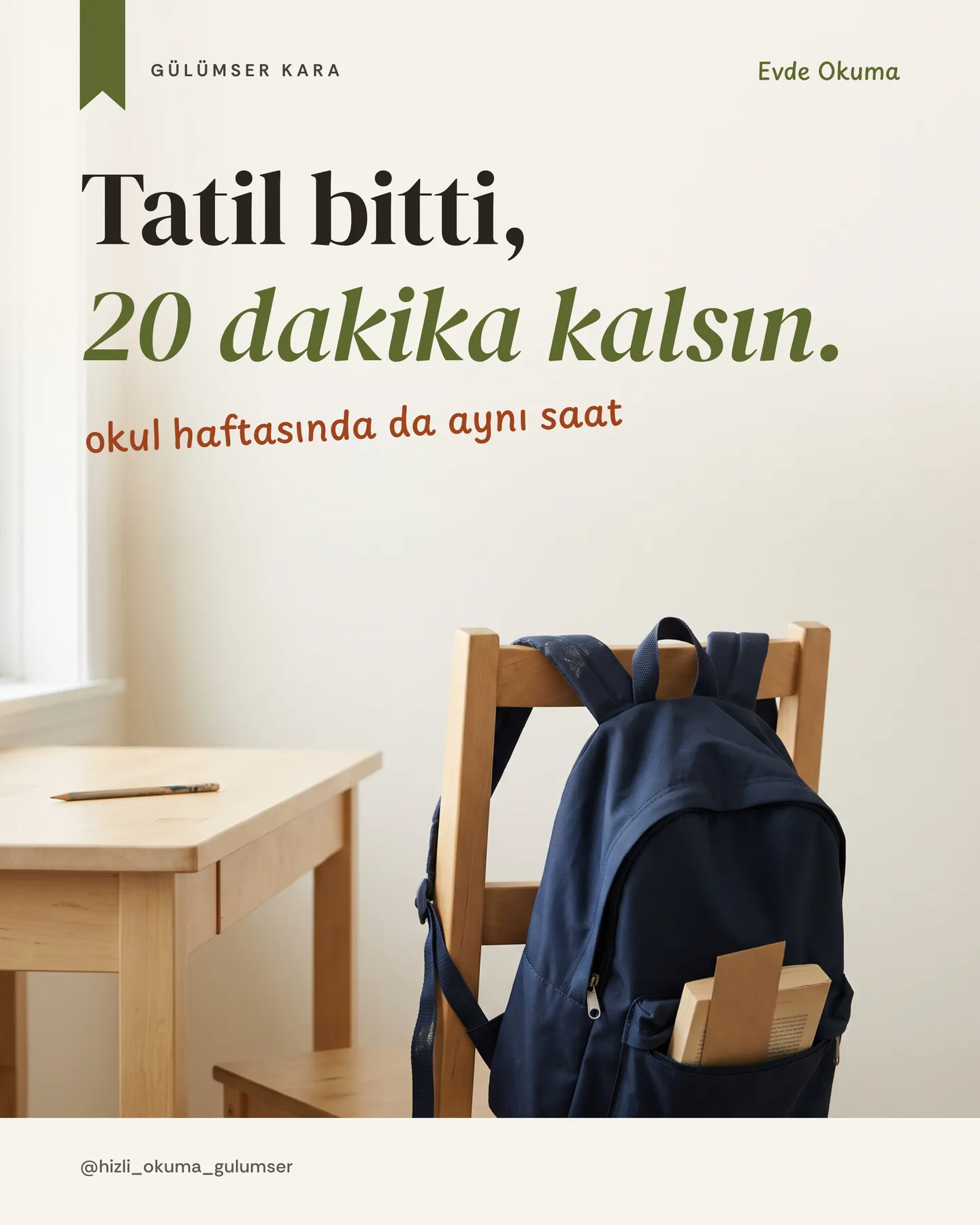 Hızlı Okuma Gülümser Instagram gönderisi — tatil bitti, 20 dakika kalsın