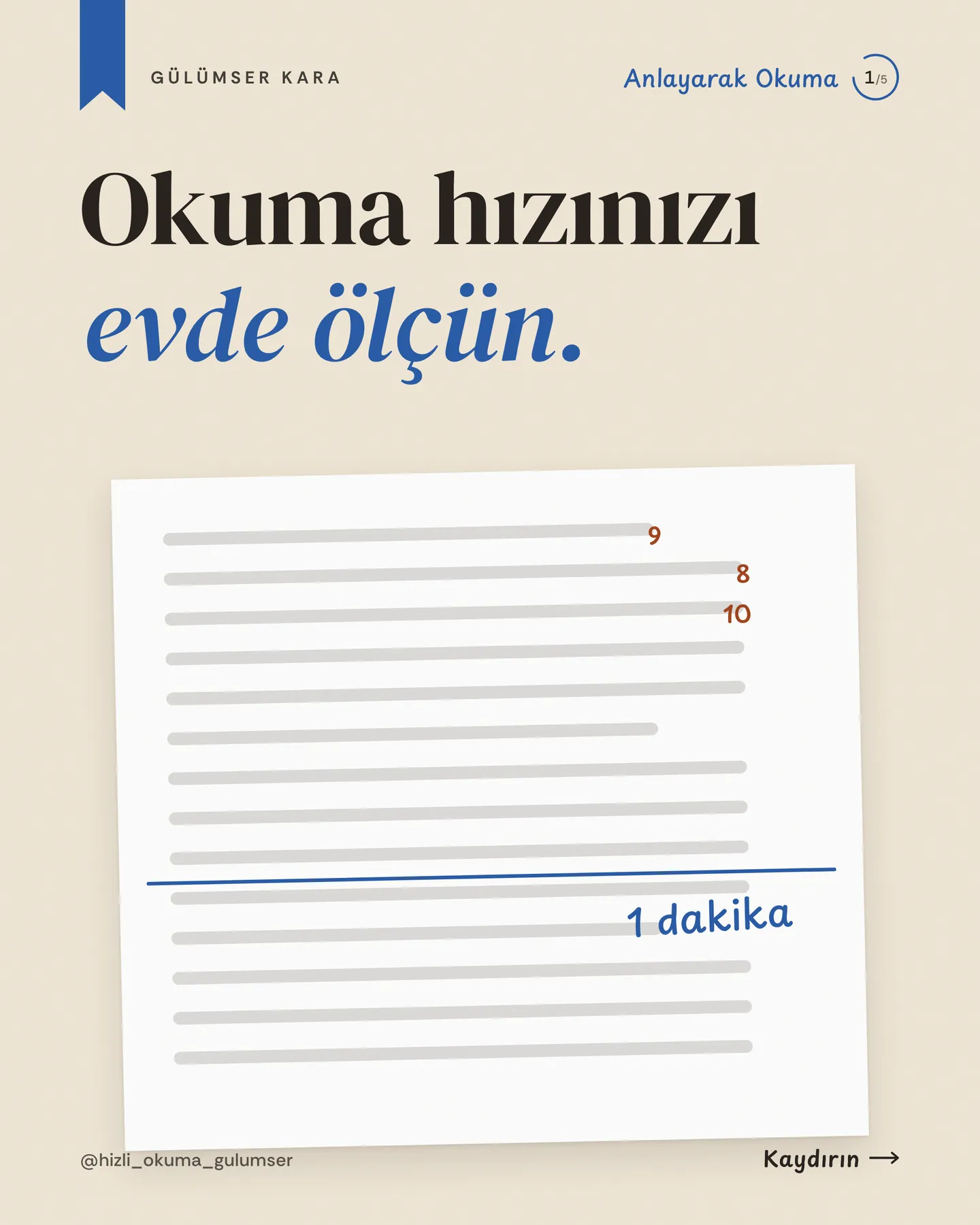 Hızlı Okuma Gülümser Instagram gönderisi — okuma hızınızı evde ölçün