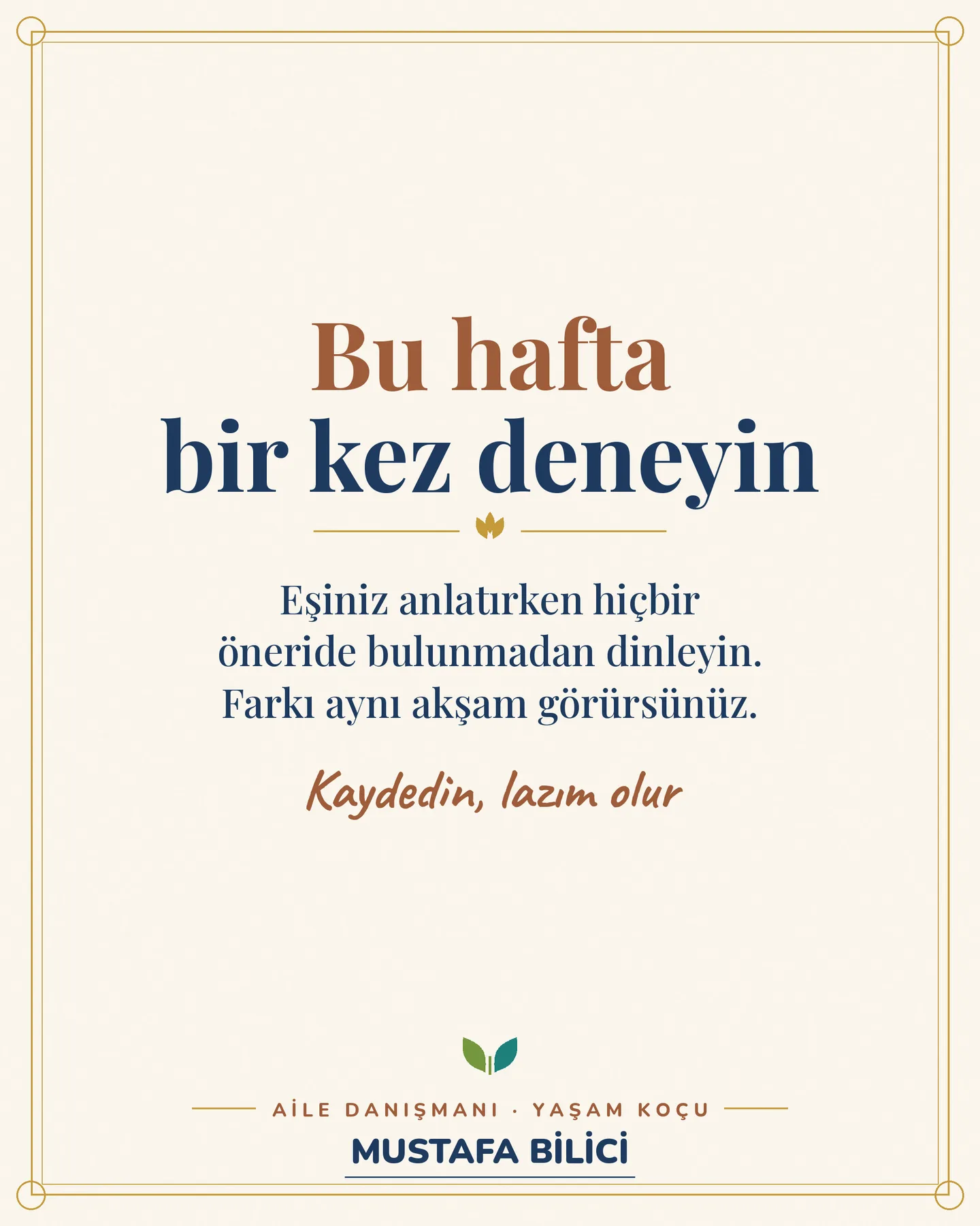 Çınar Ailem Instagram gönderisi — Evin Dili serisi, eşini dinlerken çözüm sunmak, 7. kart