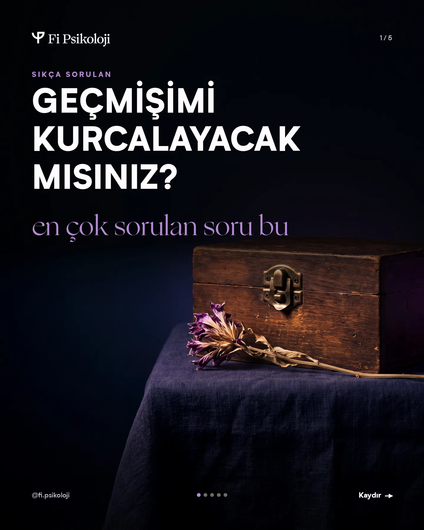 Fi Psikoloji Instagram gönderisi — sık sorulan üç soru, kapak