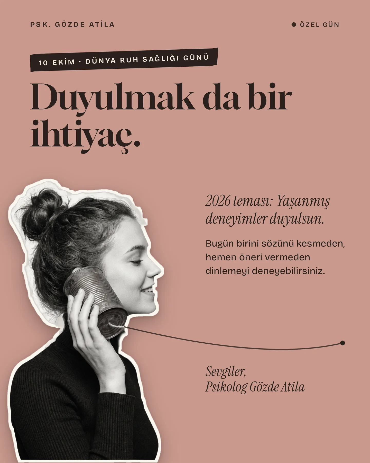 Gözde Atila Instagram gönderisi — 10 Ekim Dünya Ruh Sağlığı Günü kartı