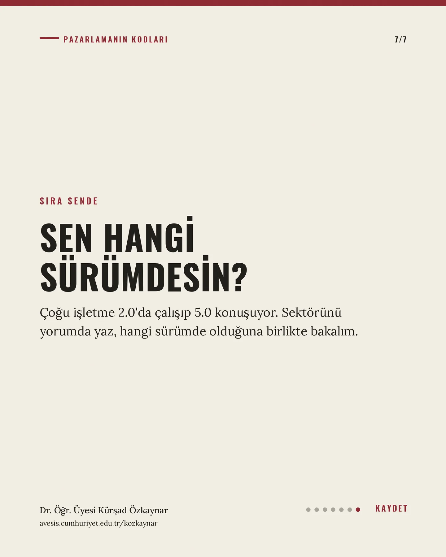 Kürşad Özkaynar konsept A — pazarlamanın kodları carousel'i, 7. kart