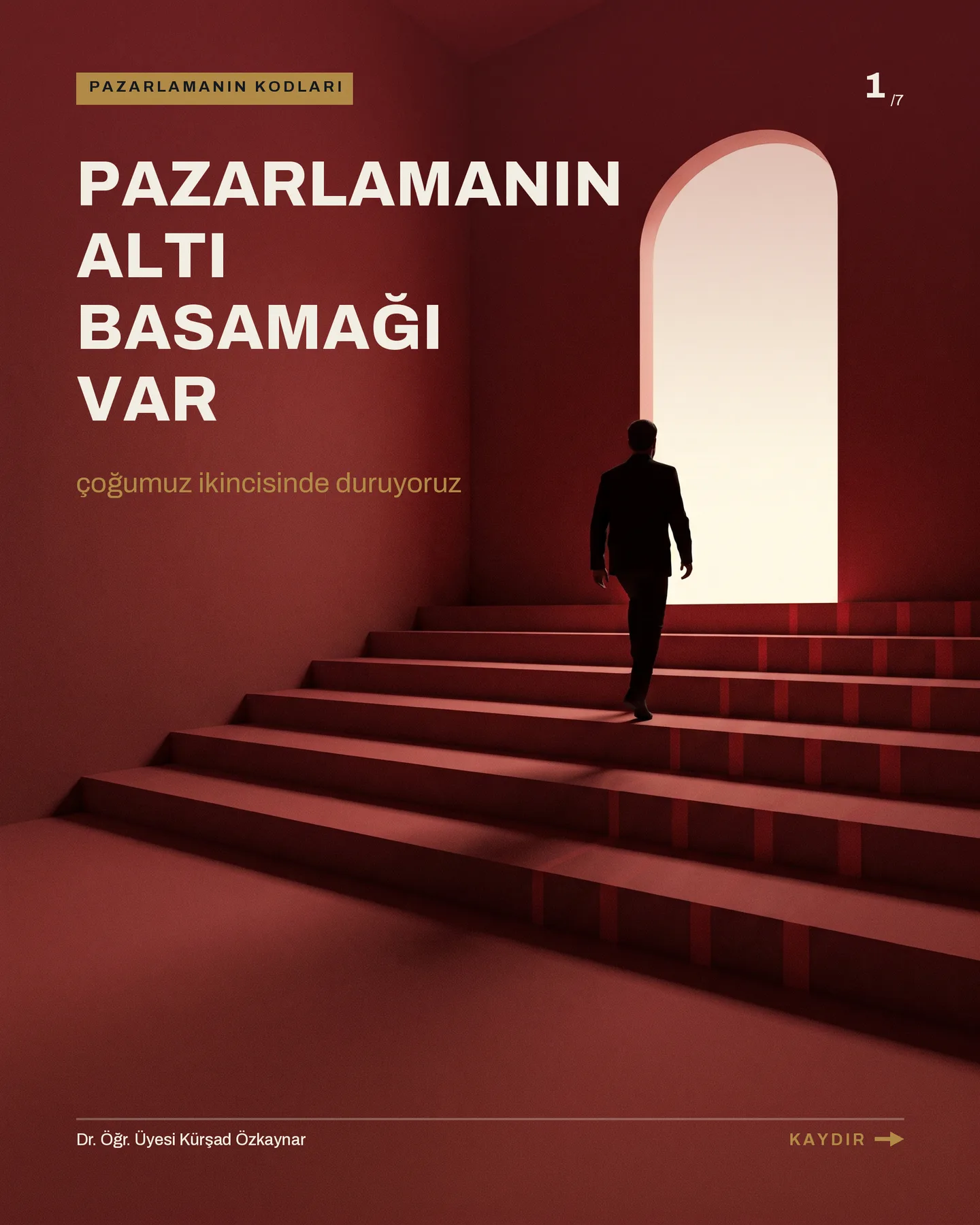 Kürşad Özkaynar konsept B — pazarlamanın altı basamağı carousel'i, 1. kart