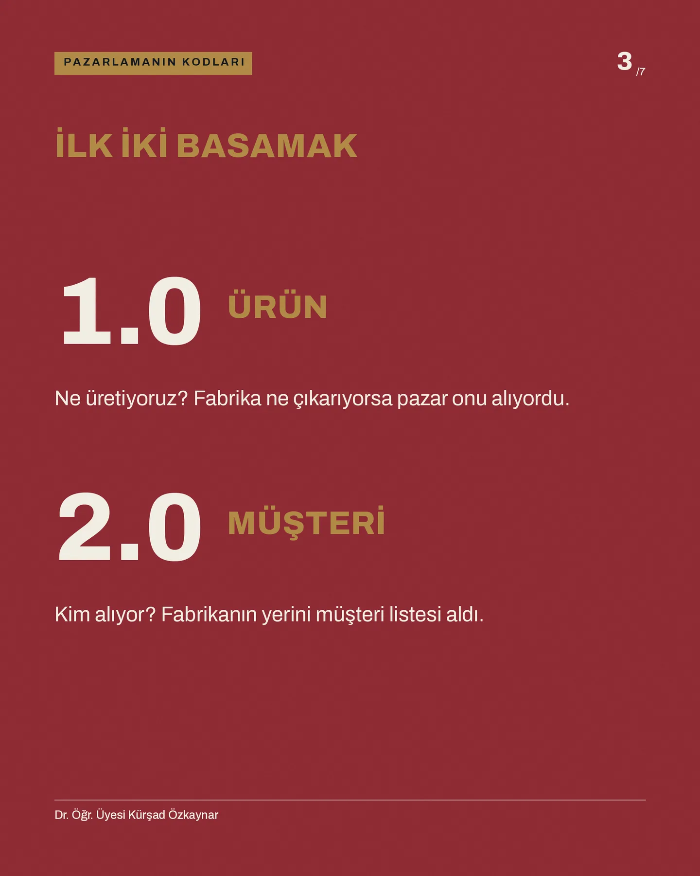 Kürşad Özkaynar konsept B — pazarlamanın altı basamağı carousel'i, 3. kart