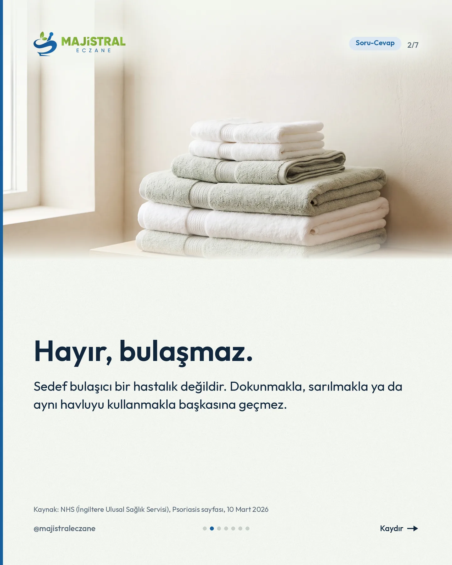 Majistral Eczane Instagram gönderisi — sedef bulaşır mı carousel'i, 2. kart
