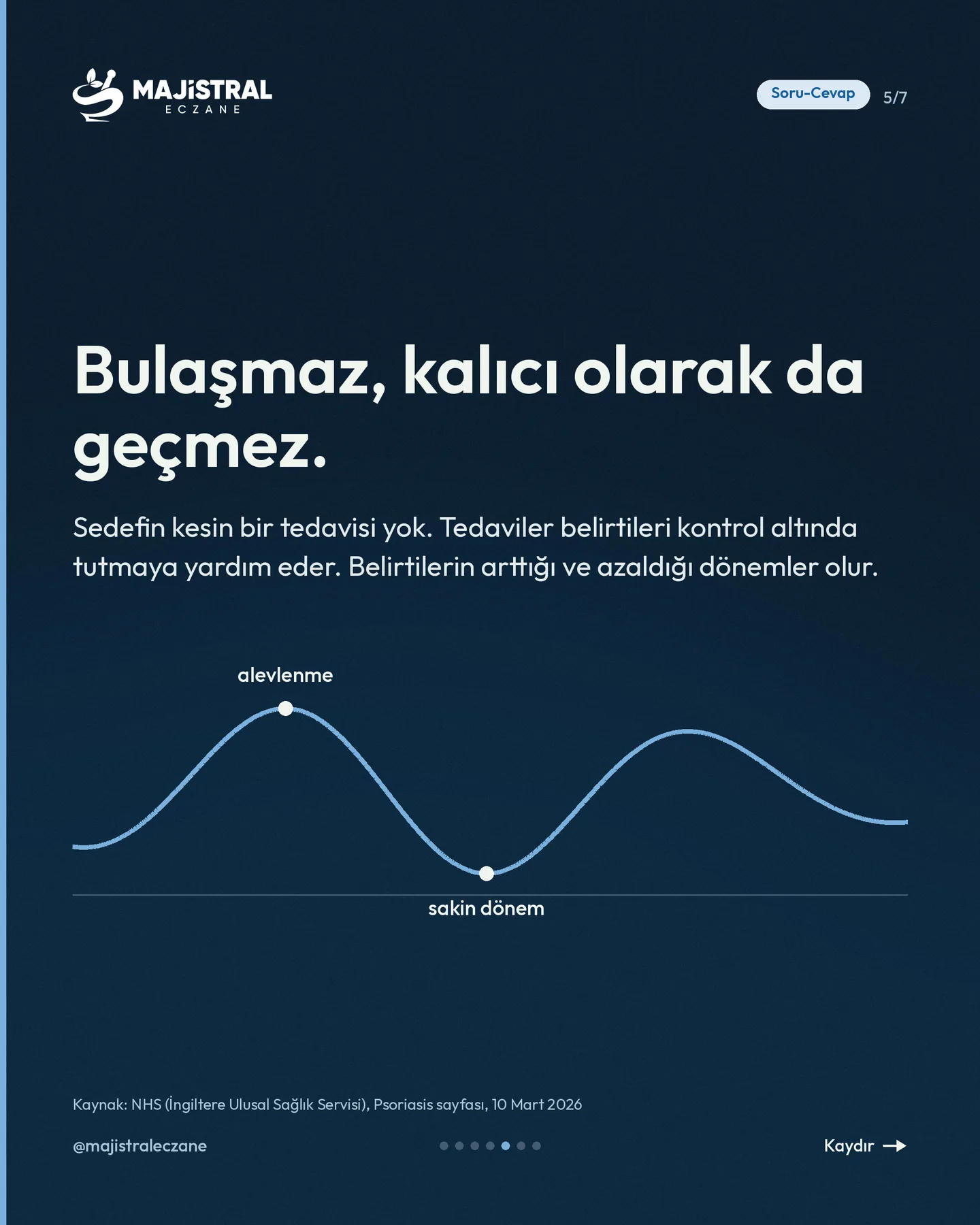 Majistral Eczane Instagram gönderisi — sedef bulaşır mı carousel'i, 5. kart