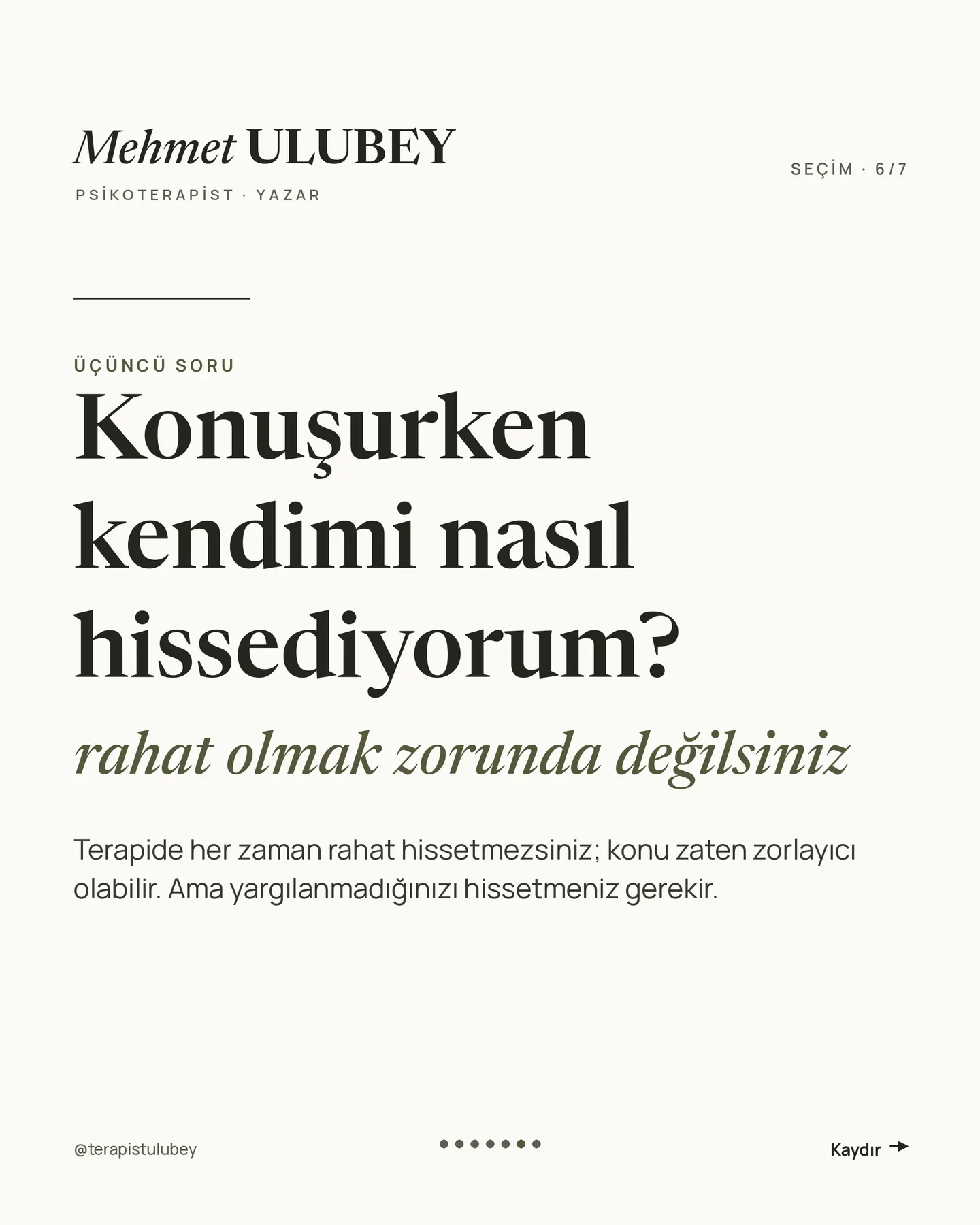 Mehmet Ulubey Instagram gönderisi — uzman seçerken üç soru carousel'i, 6. kart