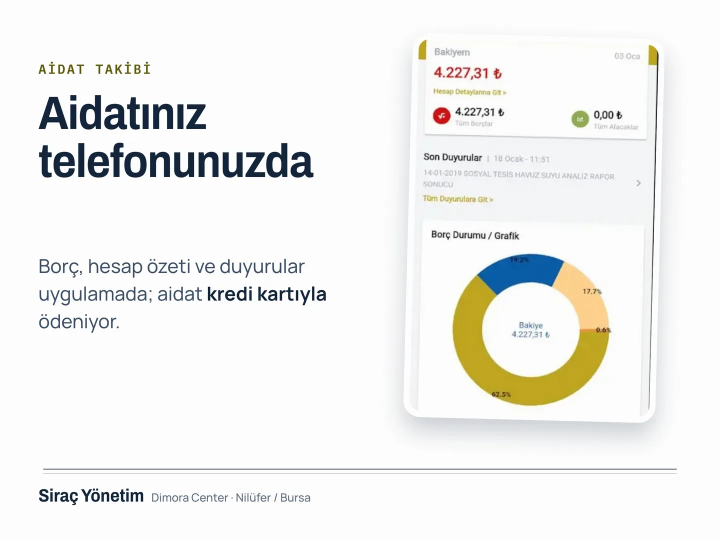 Siraç Yönetim Google İşletme Profili kartı — aidat takip uygulaması