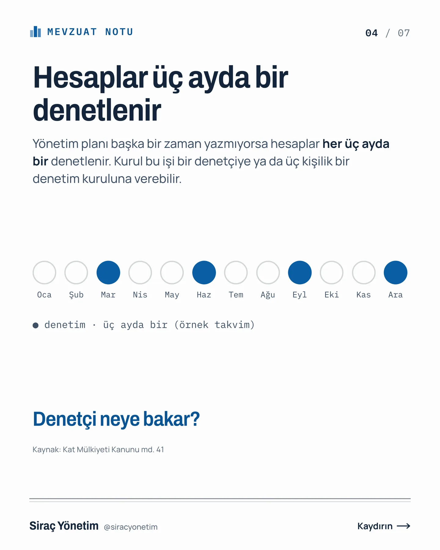 Siraç Yönetim Instagram gönderisi — yönetimin hesabı ocakta verilir carousel'i, 4. kart