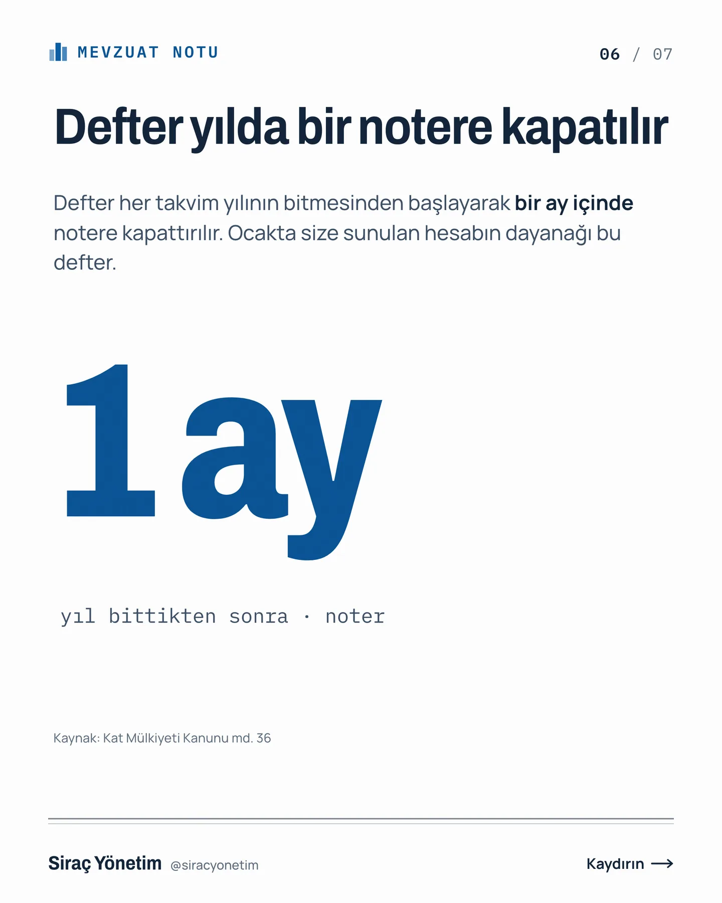 Siraç Yönetim Instagram gönderisi — yönetimin hesabı ocakta verilir carousel'i, 6. kart