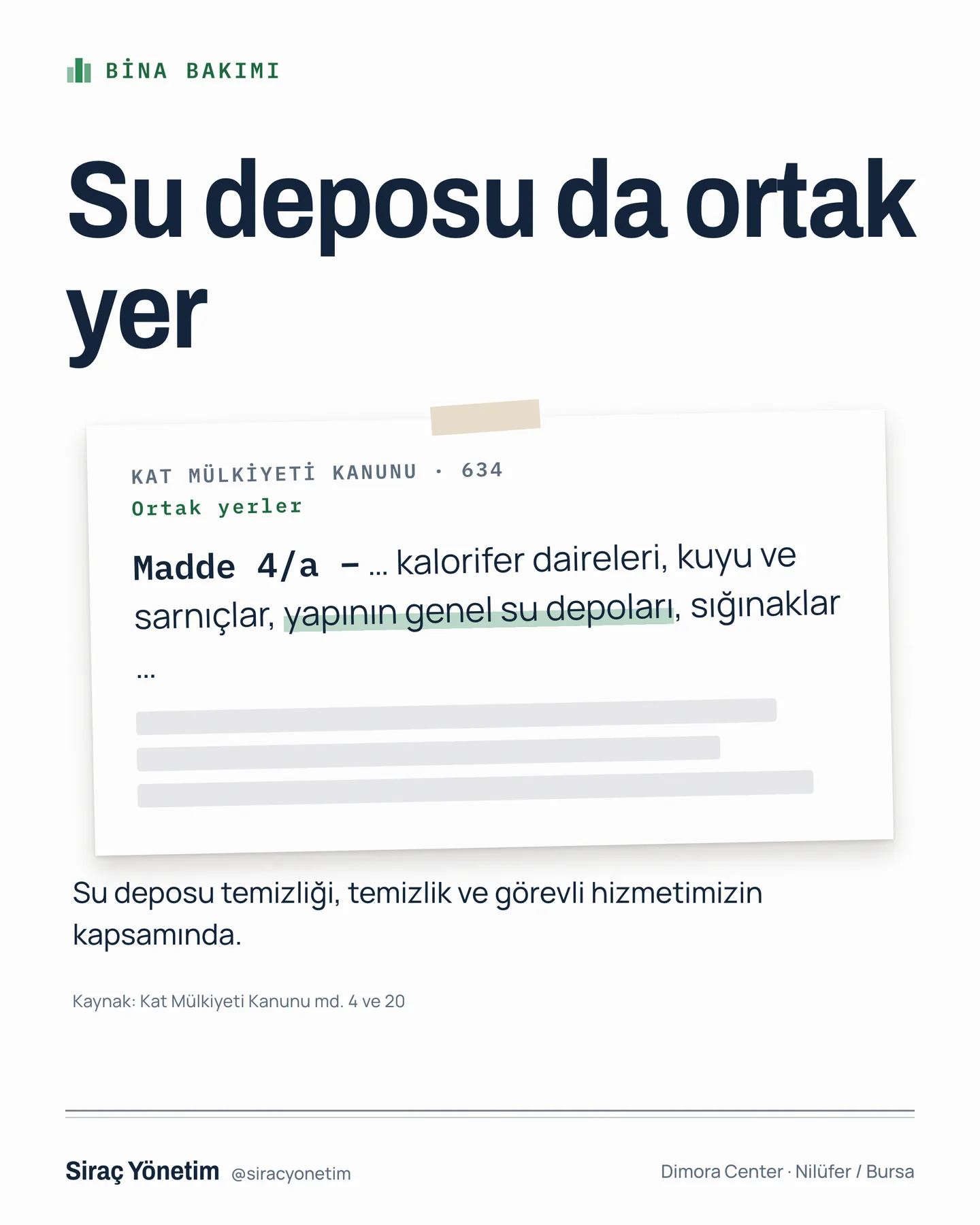 Siraç Yönetim Instagram gönderisi — su deposu da ortak yer