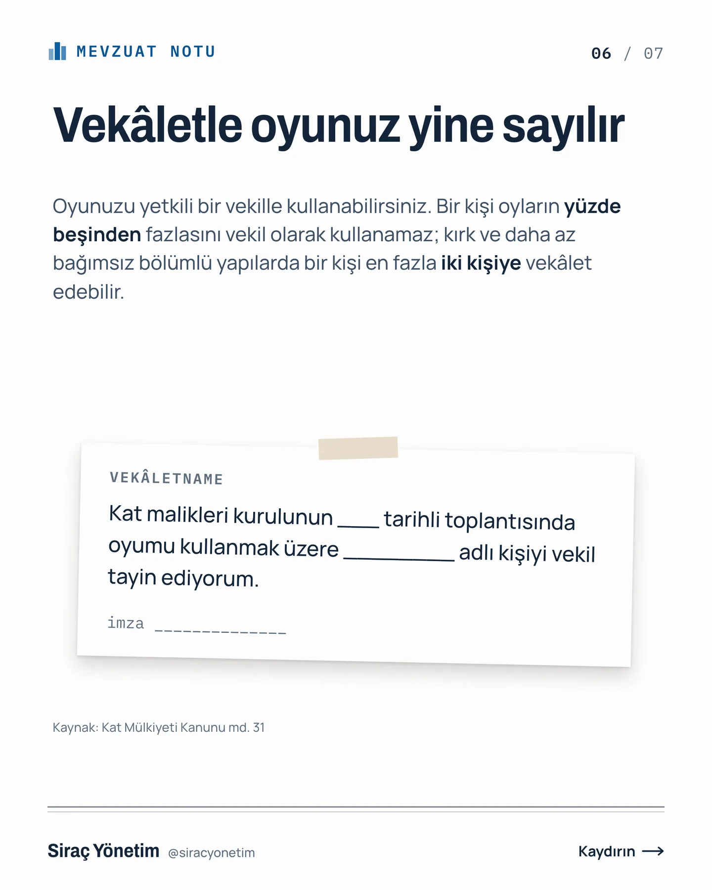 Siraç Yönetim Instagram gönderisi — genel kurula gelmezseniz ne olur carousel'i, 6. kart