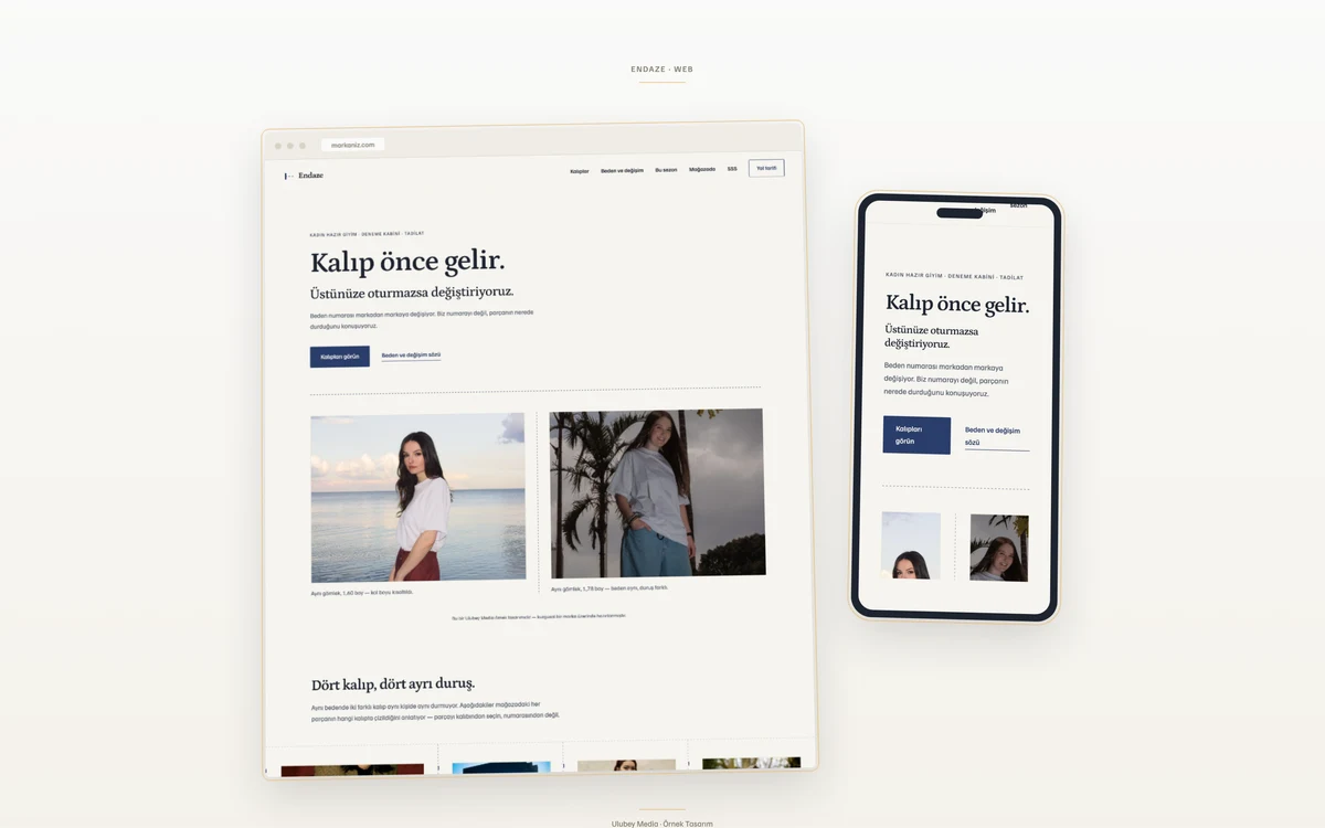 Giyim mağazası web tasarımı örneği — masaüstü ve mobil görünüm