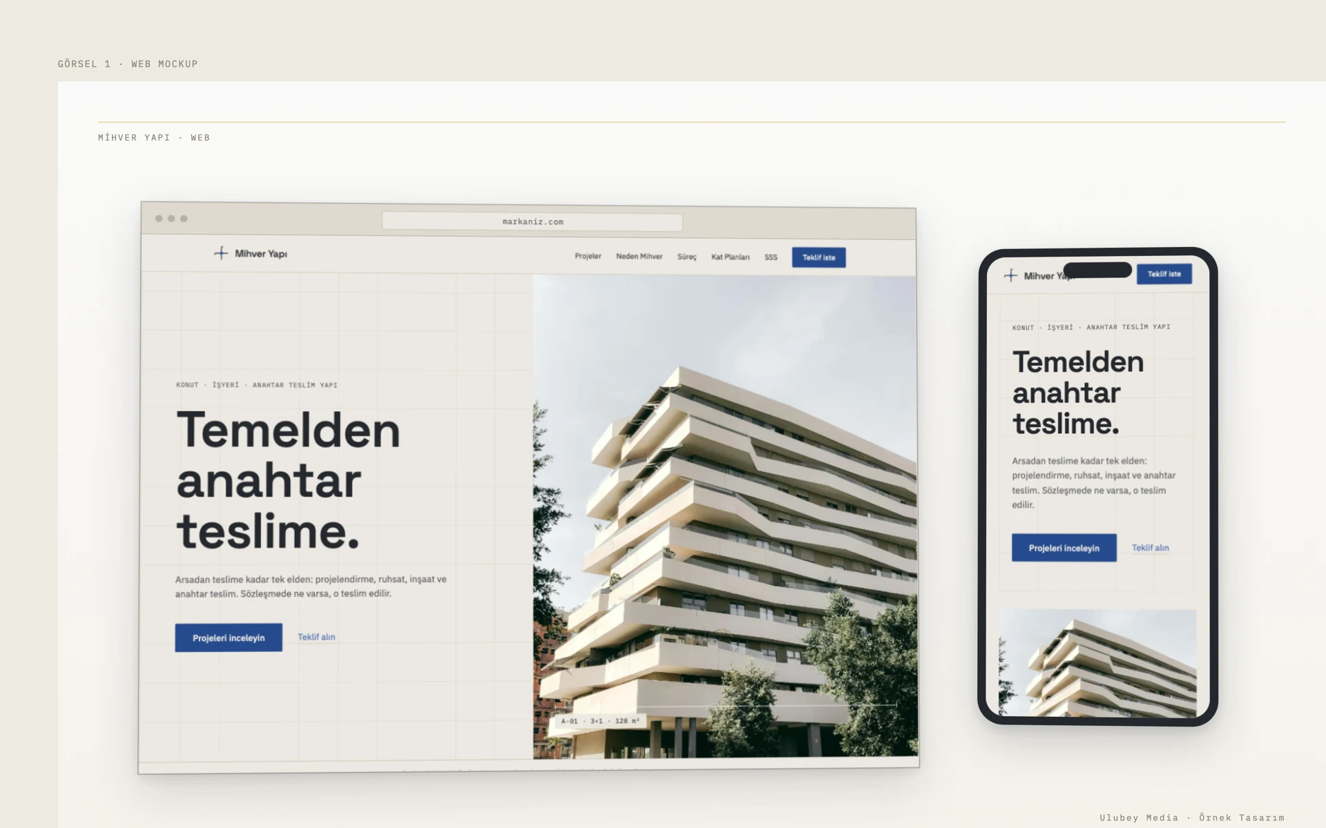 İnşaat firması web sitesi tasarımı — masaüstü ve mobil ekran görünümü